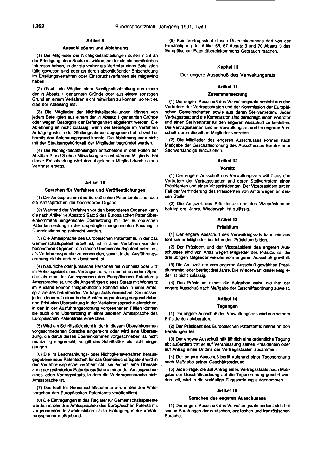 BGBl. 1991, Seite 1362 — Originalseite als Abbildung