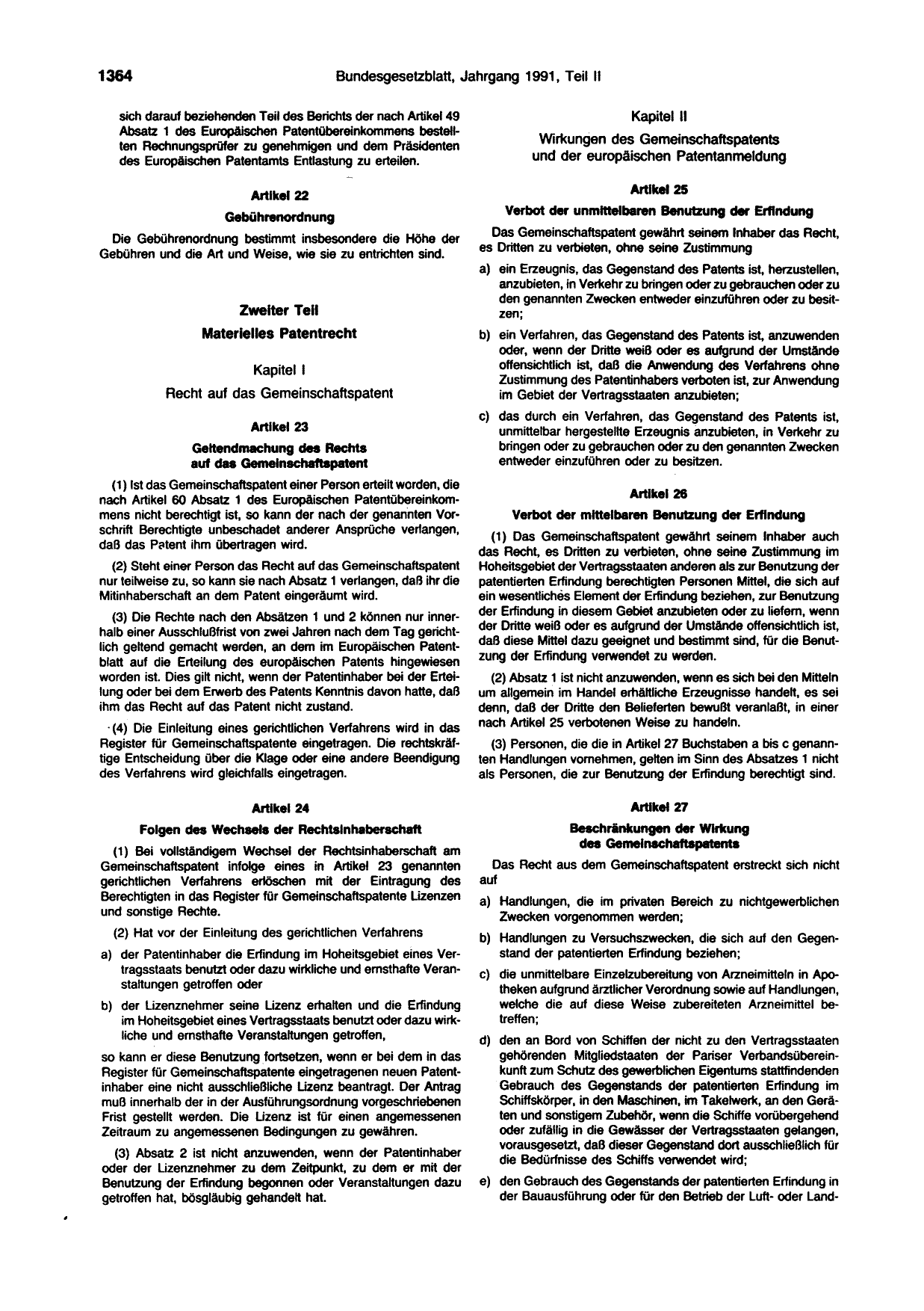 BGBl. 1991, Seite 1364 — Originalseite als Abbildung