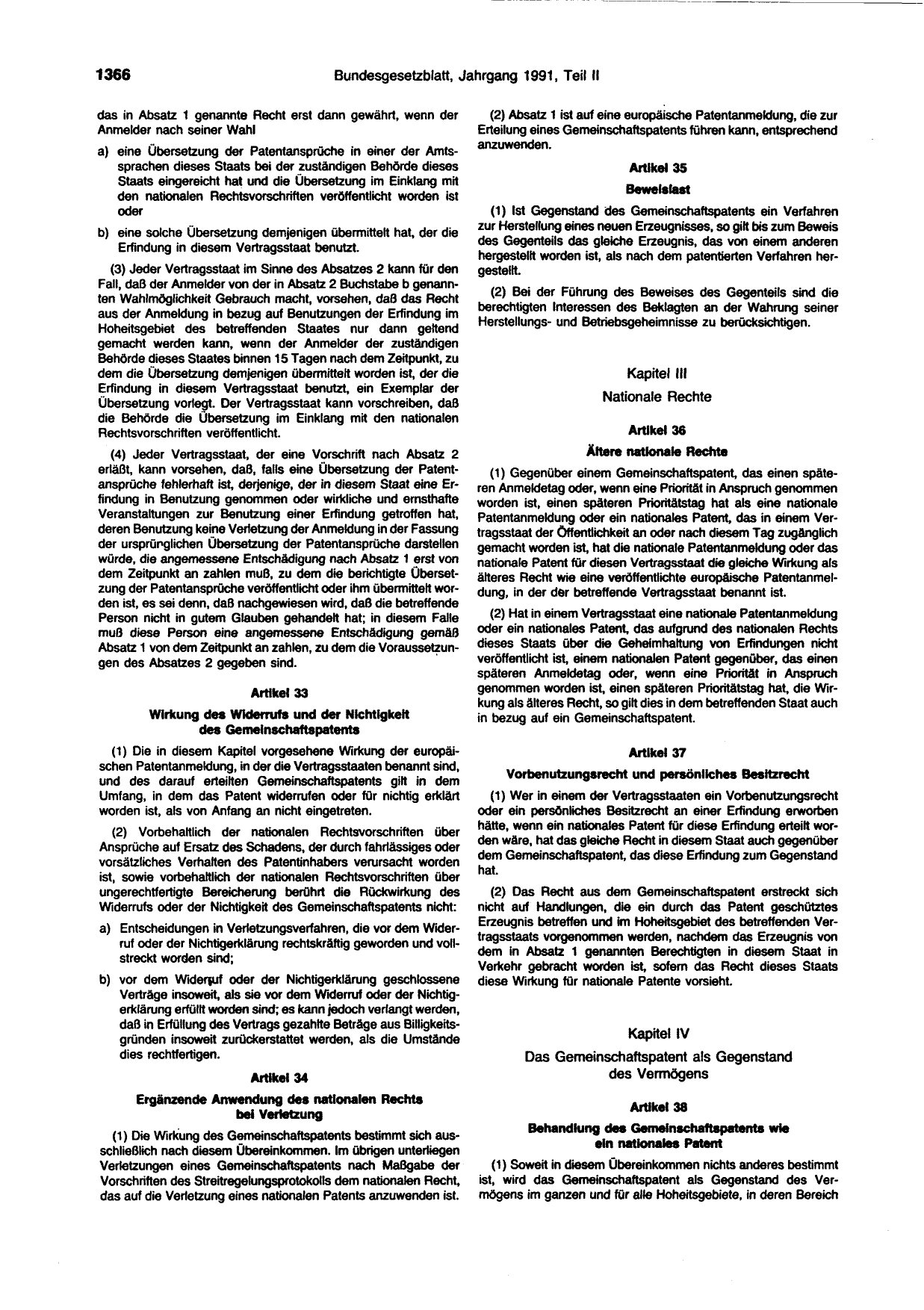 BGBl. 1991, Seite 1366 — Originalseite als Abbildung