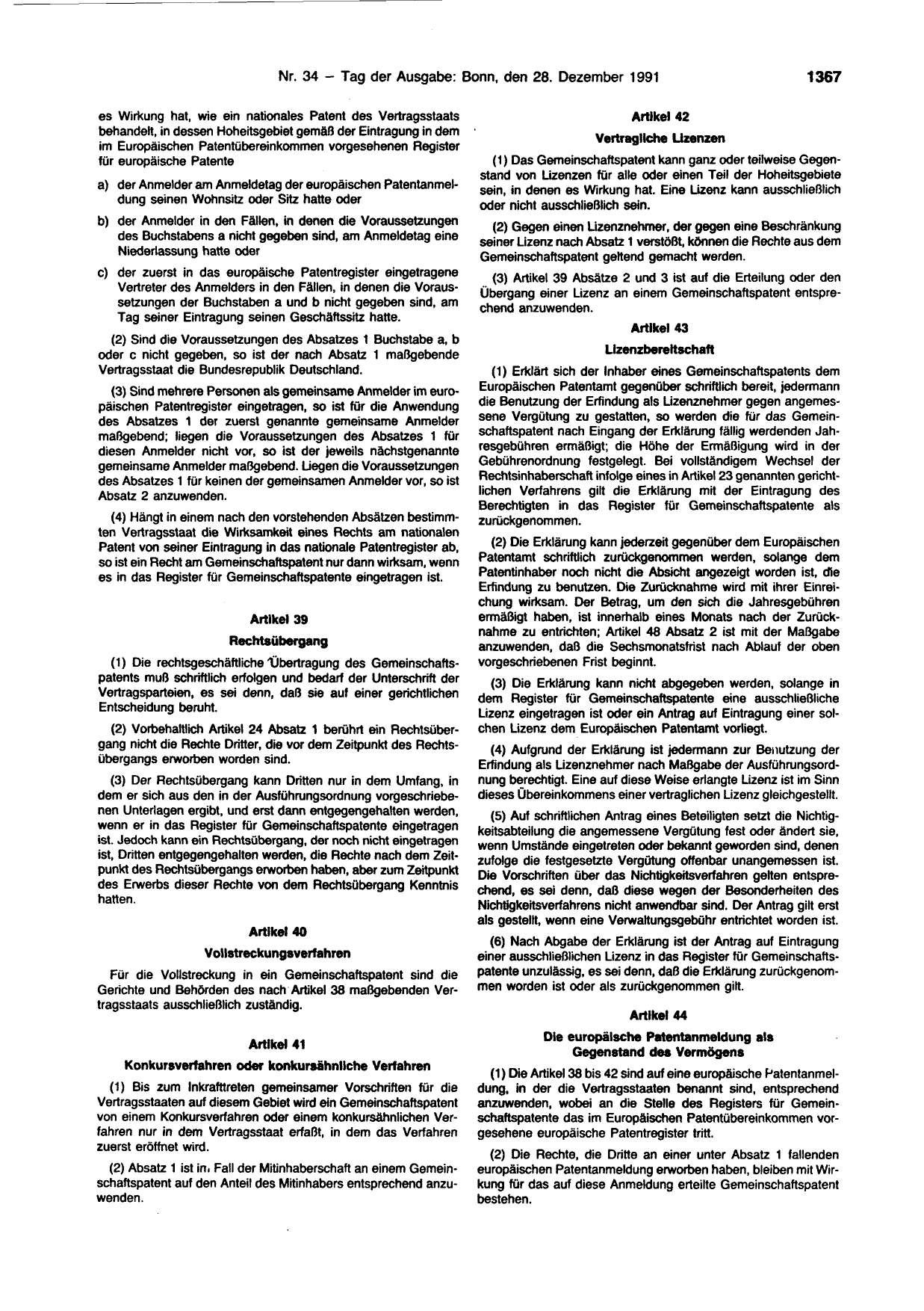 BGBl. 1991, Seite 1367 — Originalseite als Abbildung