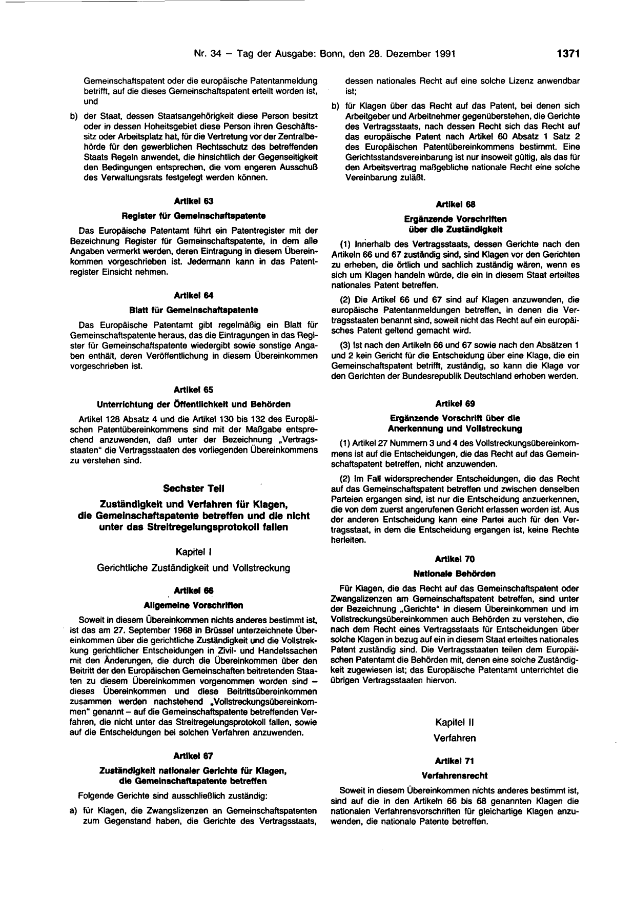 BGBl. 1991, Seite 1371 — Originalseite als Abbildung