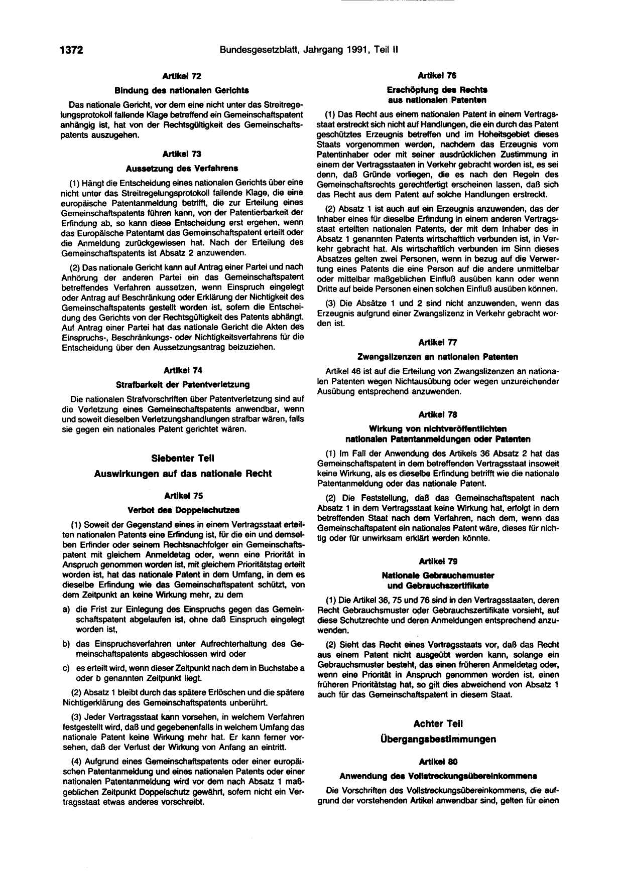 BGBl. 1991, Seite 1372 — Originalseite als Abbildung