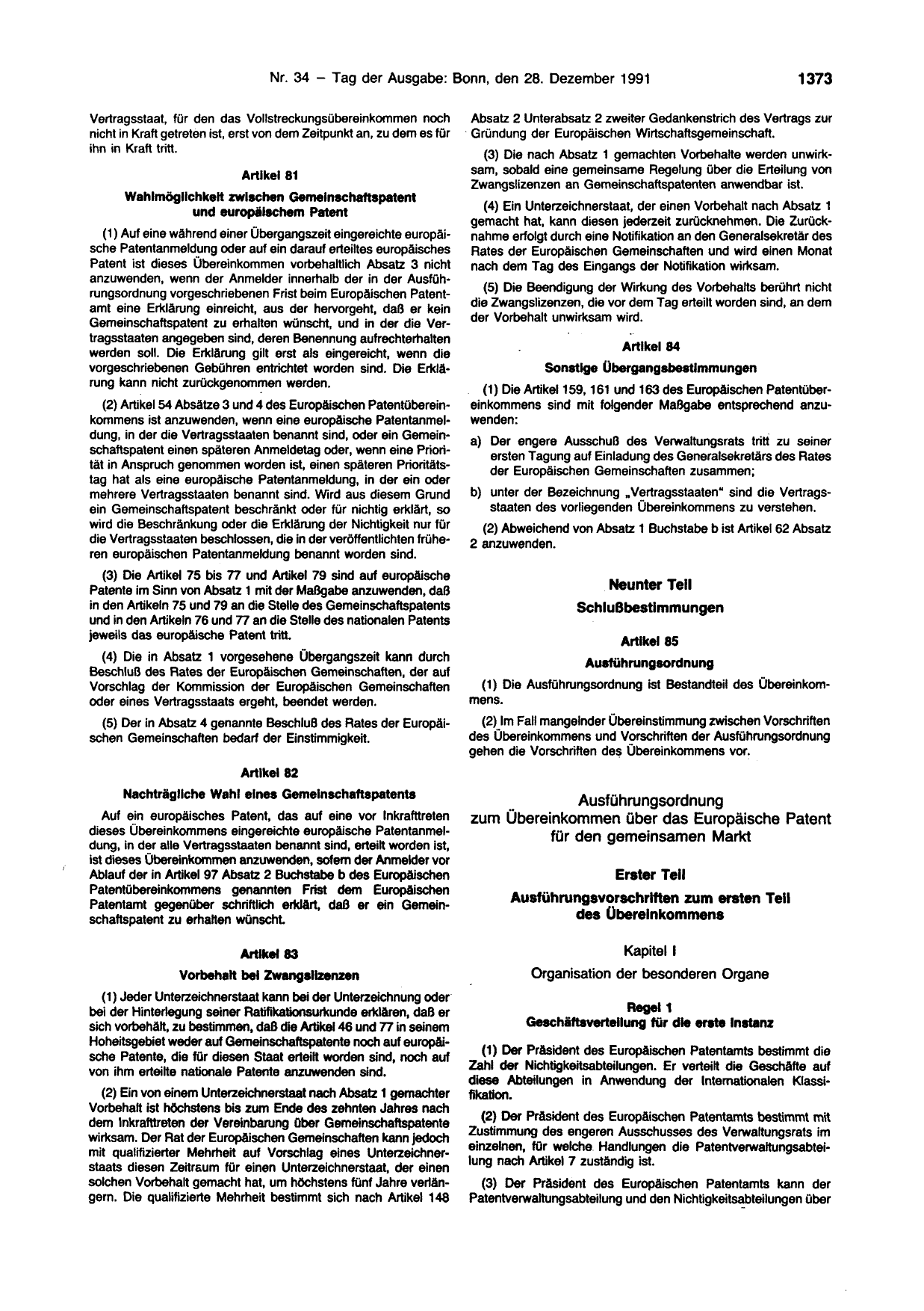 BGBl. 1991, Seite 1373 — Originalseite als Abbildung