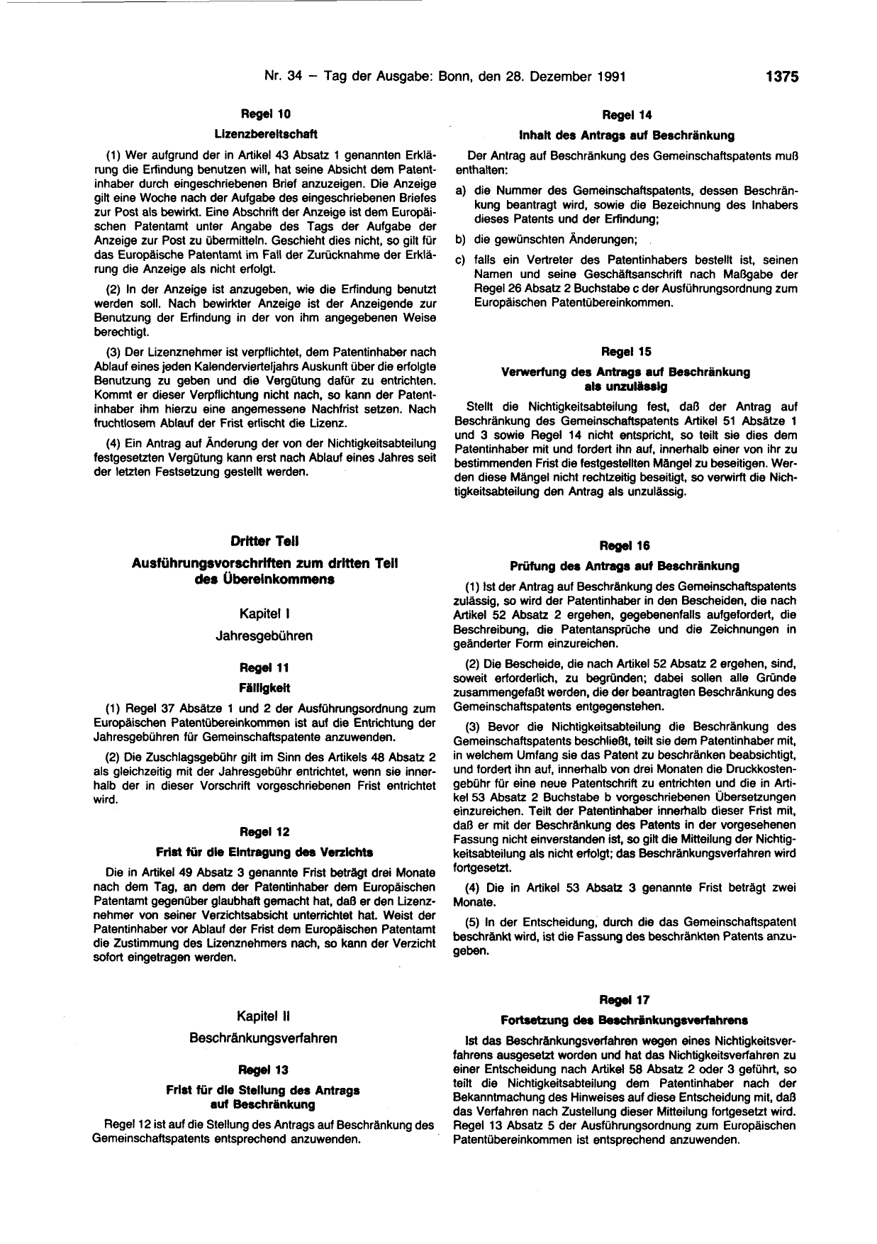 BGBl. 1991, Seite 1375 — Originalseite als Abbildung