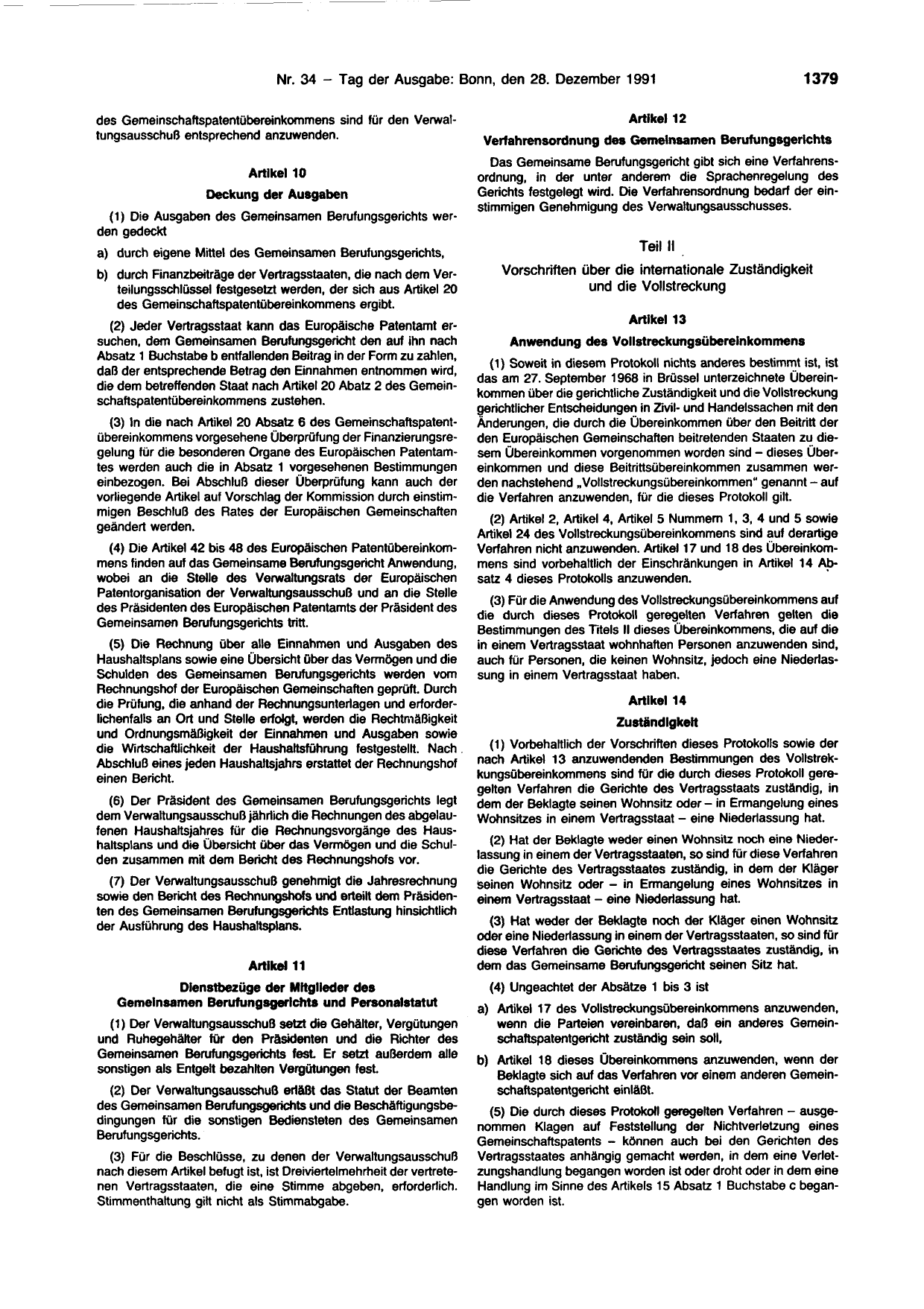 BGBl. 1991, Seite 1379 — Originalseite als Abbildung