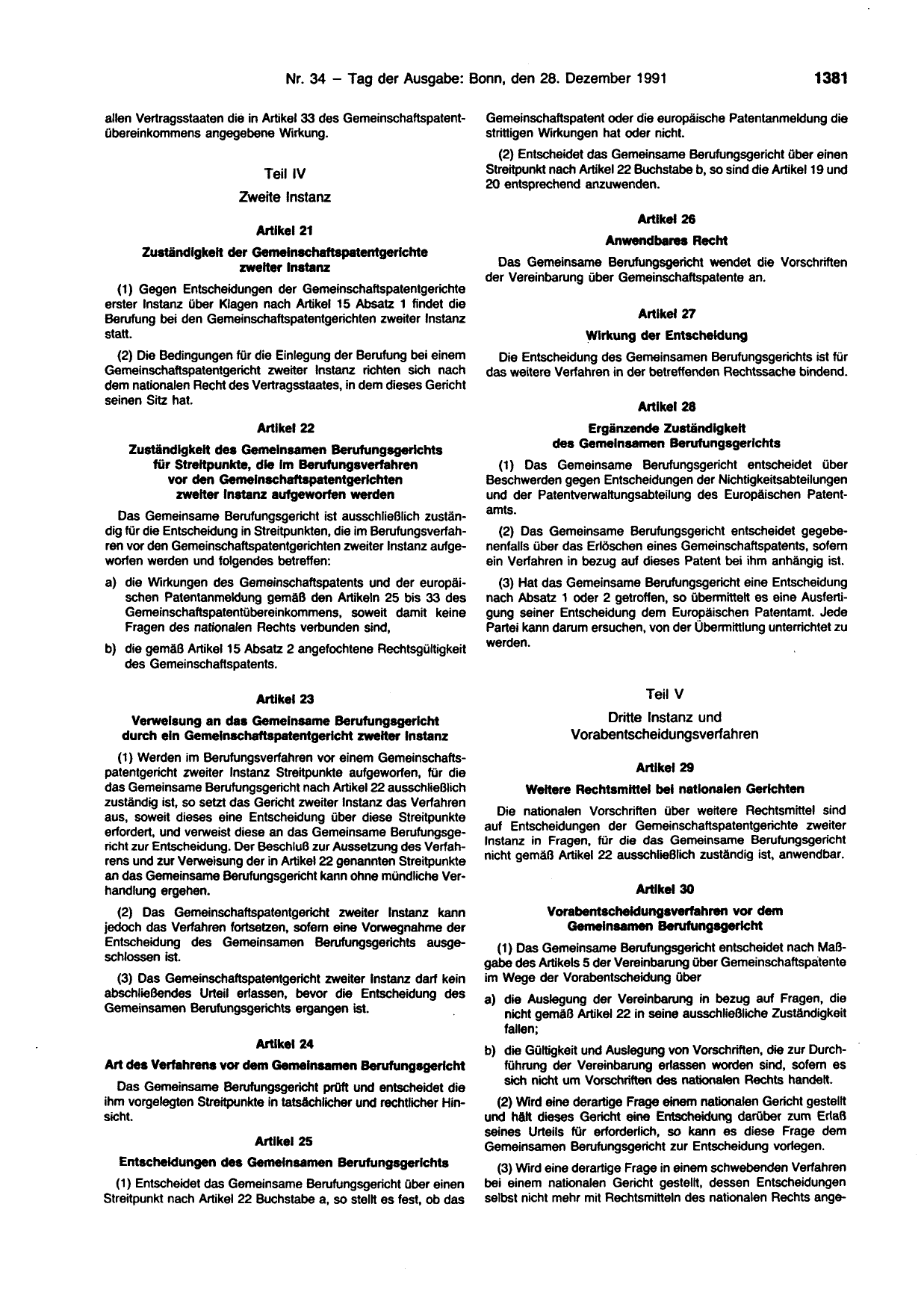 BGBl. 1991, Seite 1381 — Originalseite als Abbildung