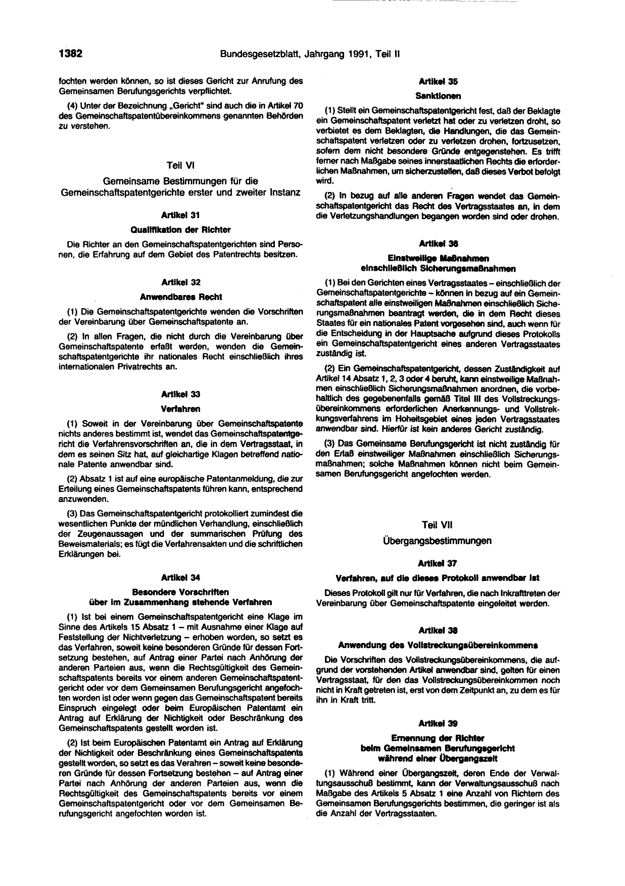 BGBl. 1991, Seite 1382 — Originalseite als Abbildung