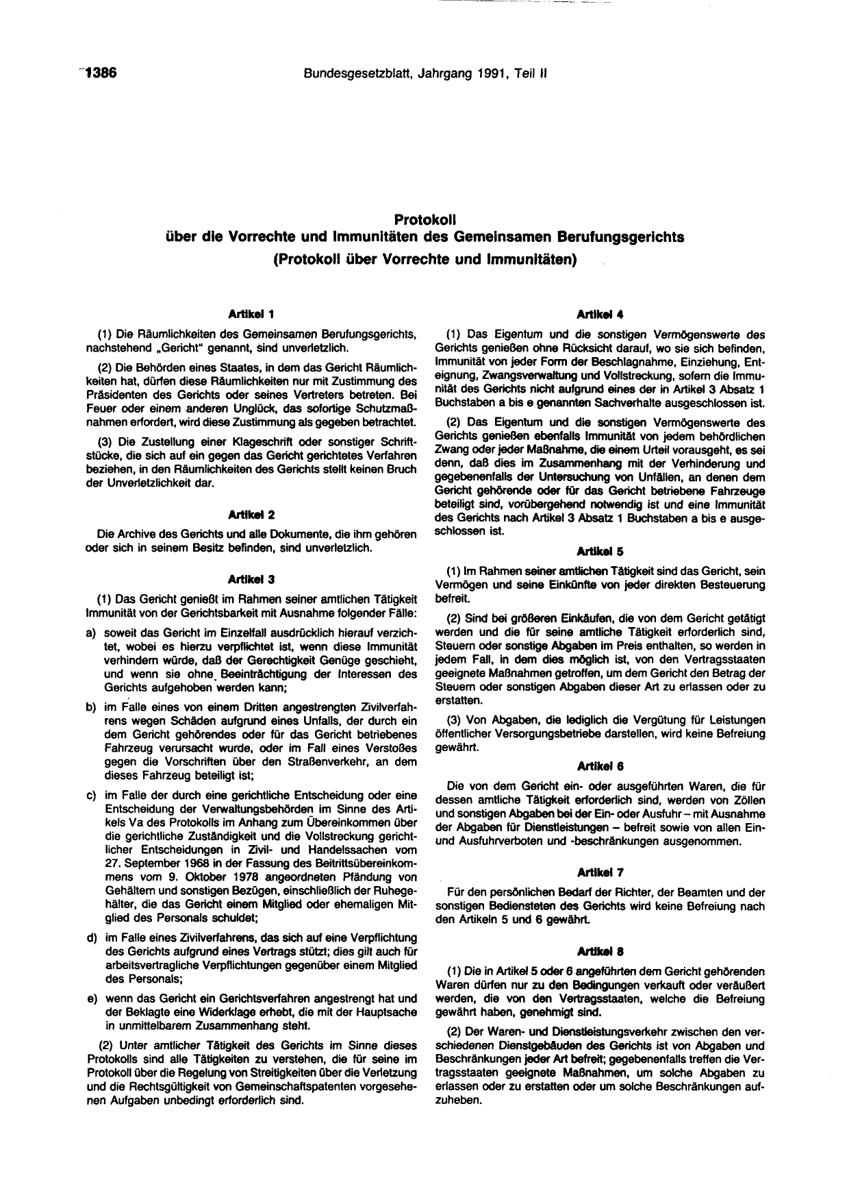 BGBl. 1991, Seite 1386 — Originalseite als Abbildung