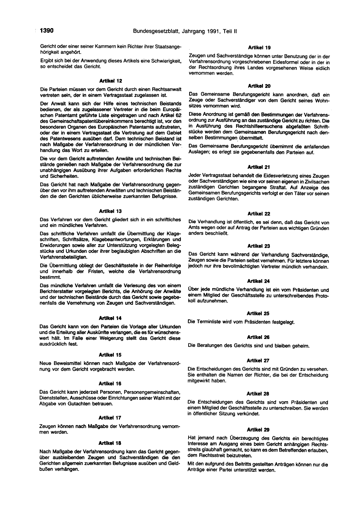 BGBl. 1991, Seite 1390 — Originalseite als Abbildung