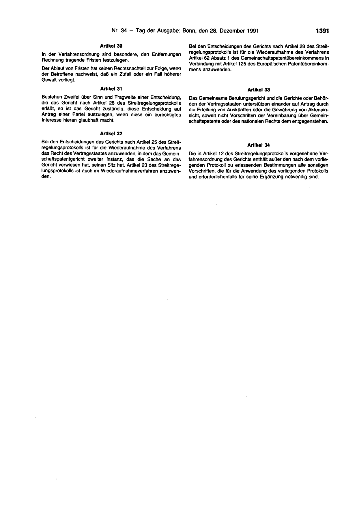 BGBl. 1991, Seite 1391 — Originalseite als Abbildung