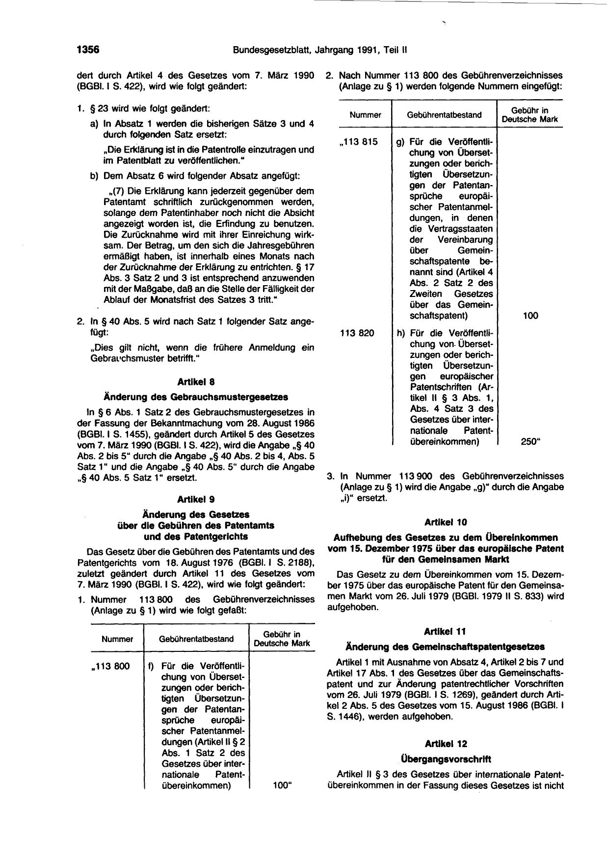 BGBl. 1991, Seite 1356 — Originalseite als Abbildung