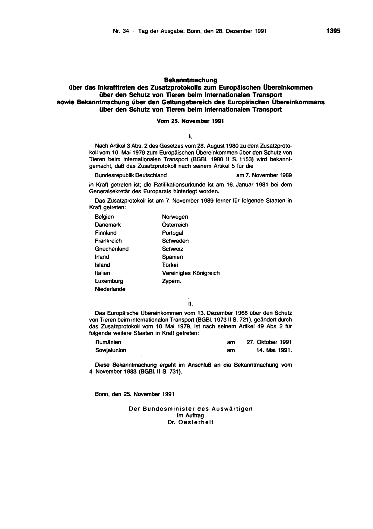 BGBl. 1991, Seite 1395 — Originalseite als Abbildung