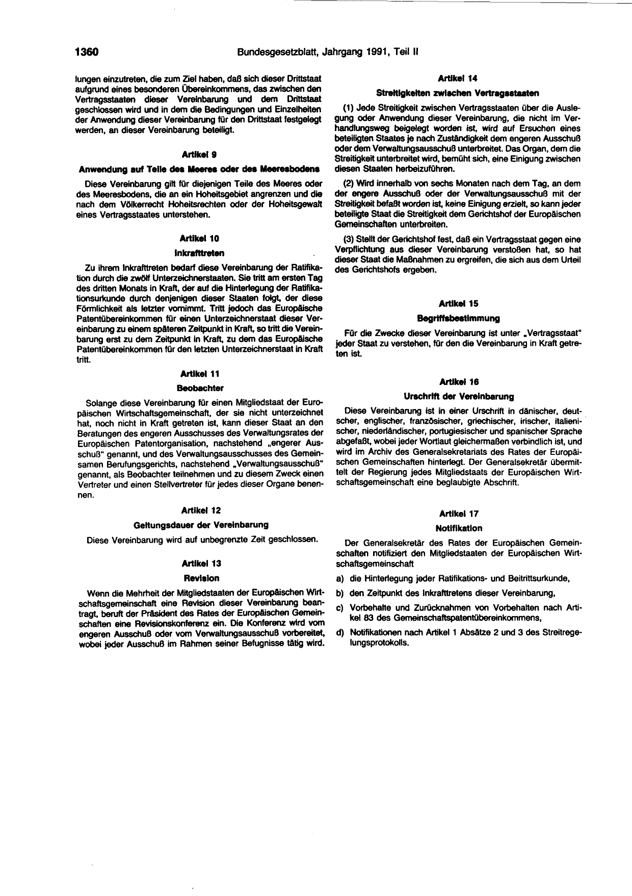 BGBl. 1991, Seite 1360 — Originalseite als Abbildung