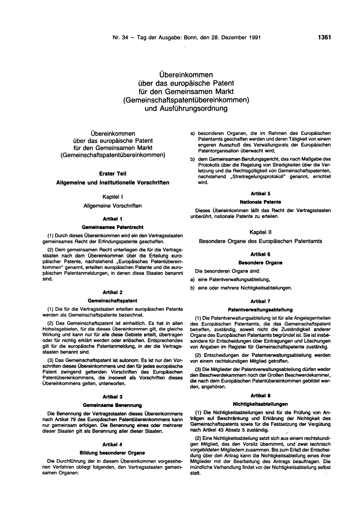 BGBl. 1991, Seite 1361 — Originalseite als Abbildung