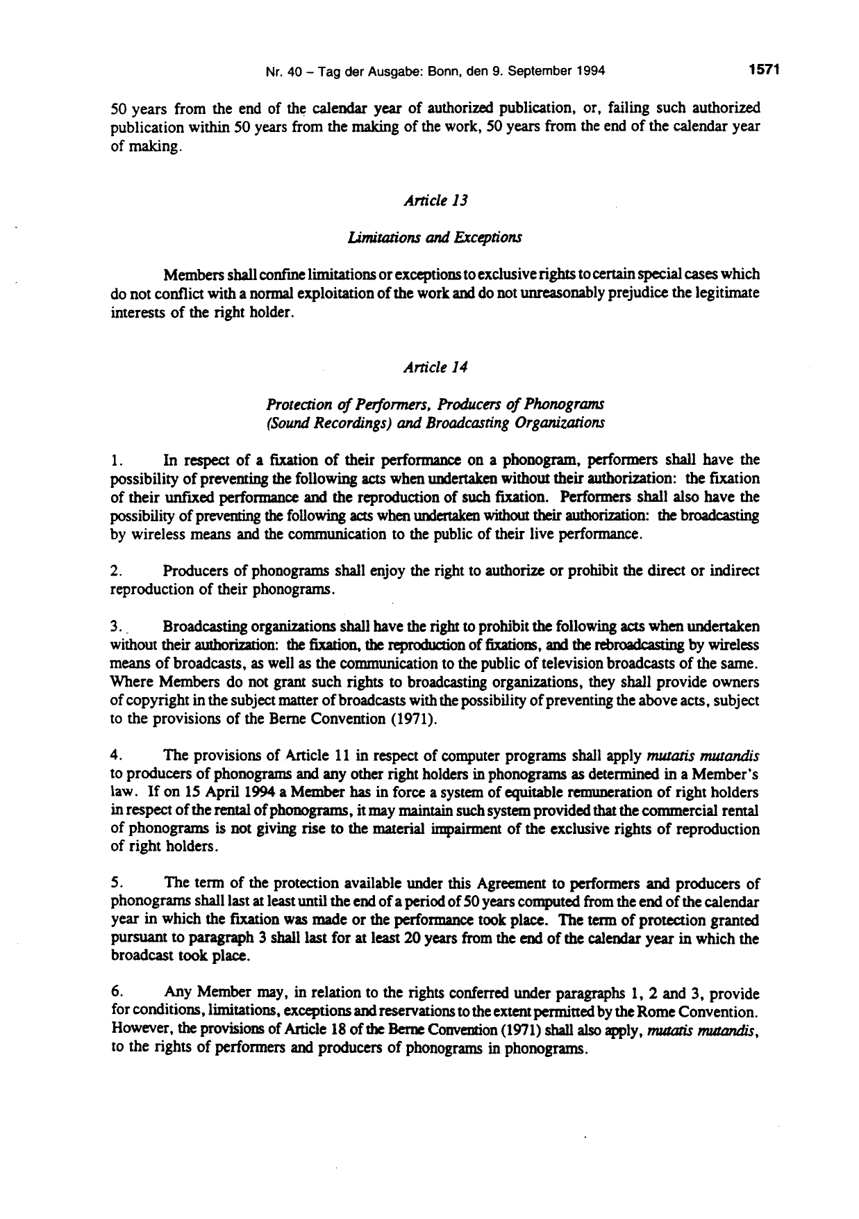 BGBl. 1994, Seite 1571 — Originalseite als Abbildung