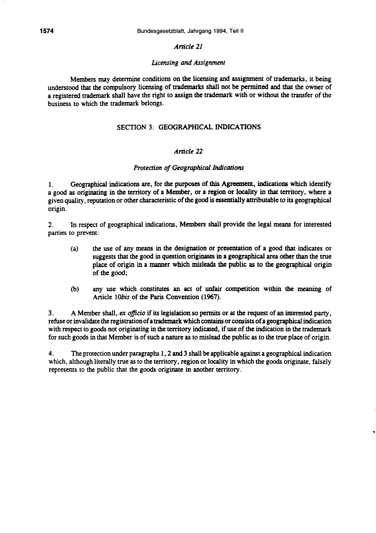BGBl. 1994, Seite 1574 — Originalseite als Abbildung
