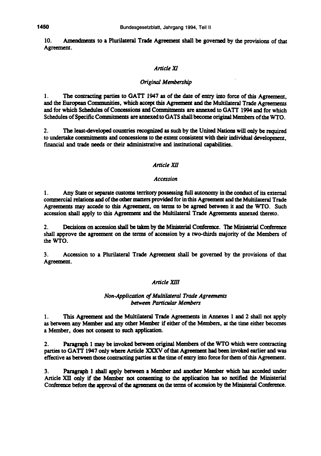 BGBl. 1994, Seite 1450 — Originalseite als Abbildung