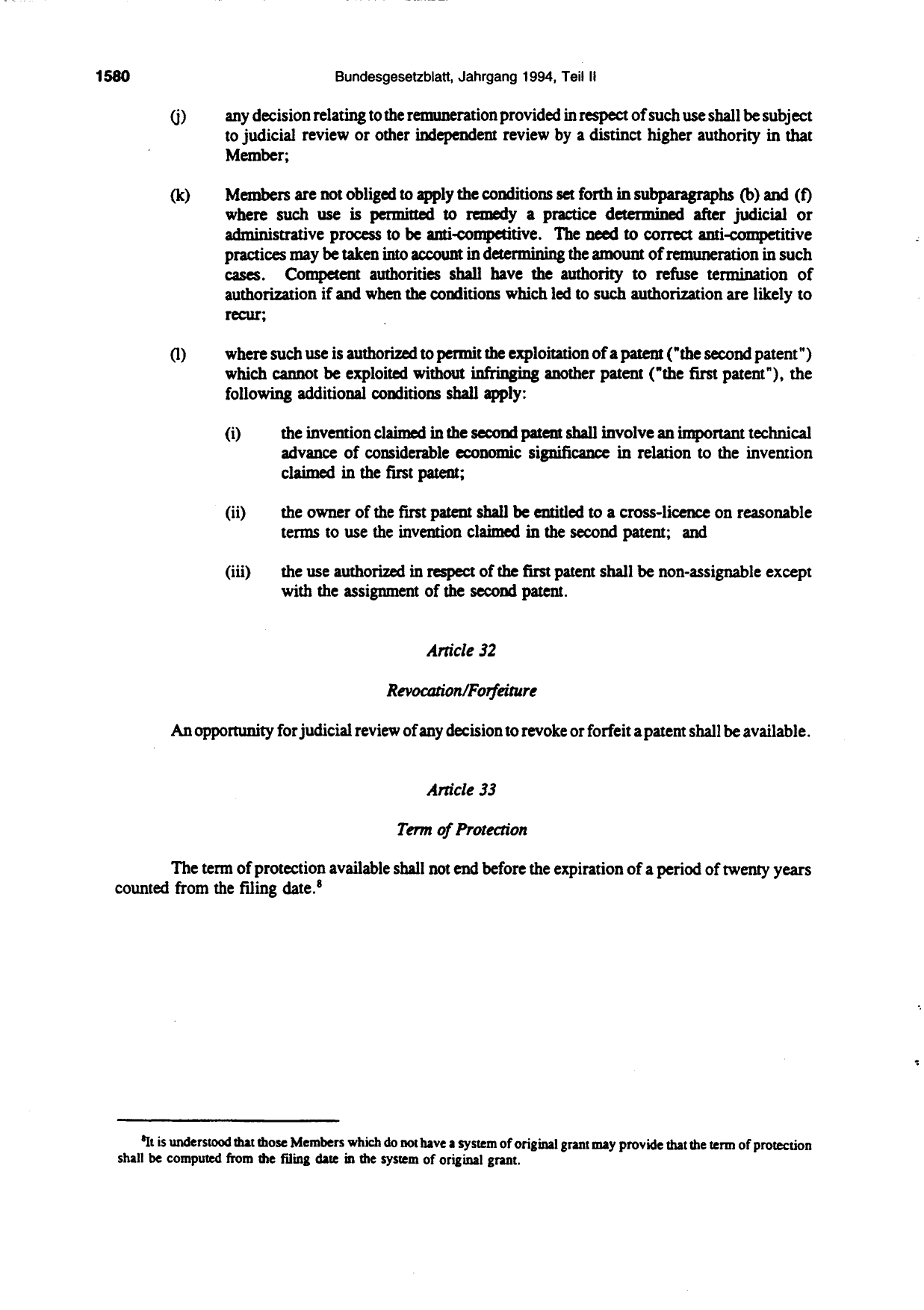 BGBl. 1994, Seite 1580 — Originalseite als Abbildung