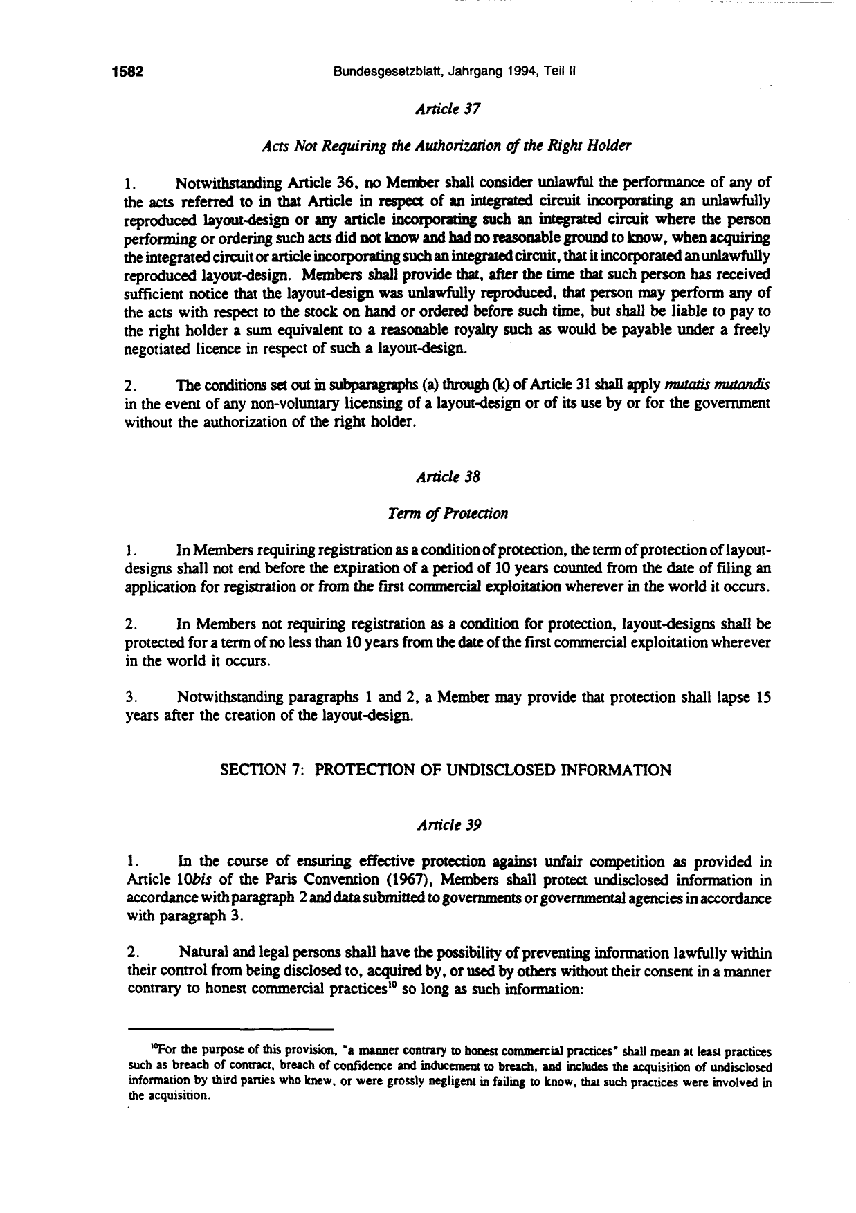 BGBl. 1994, Seite 1582 — Originalseite als Abbildung