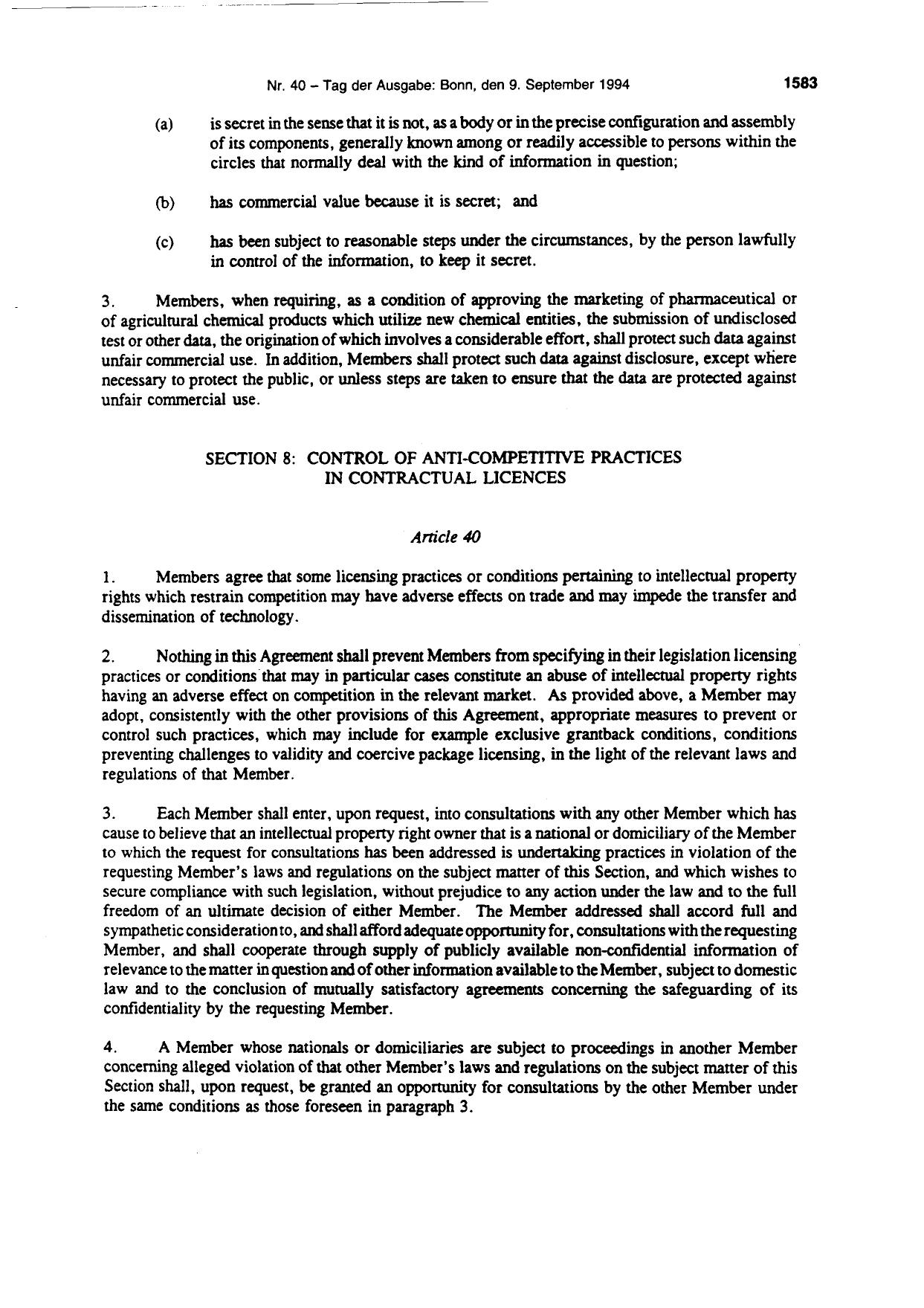 BGBl. 1994, Seite 1583 — Originalseite als Abbildung