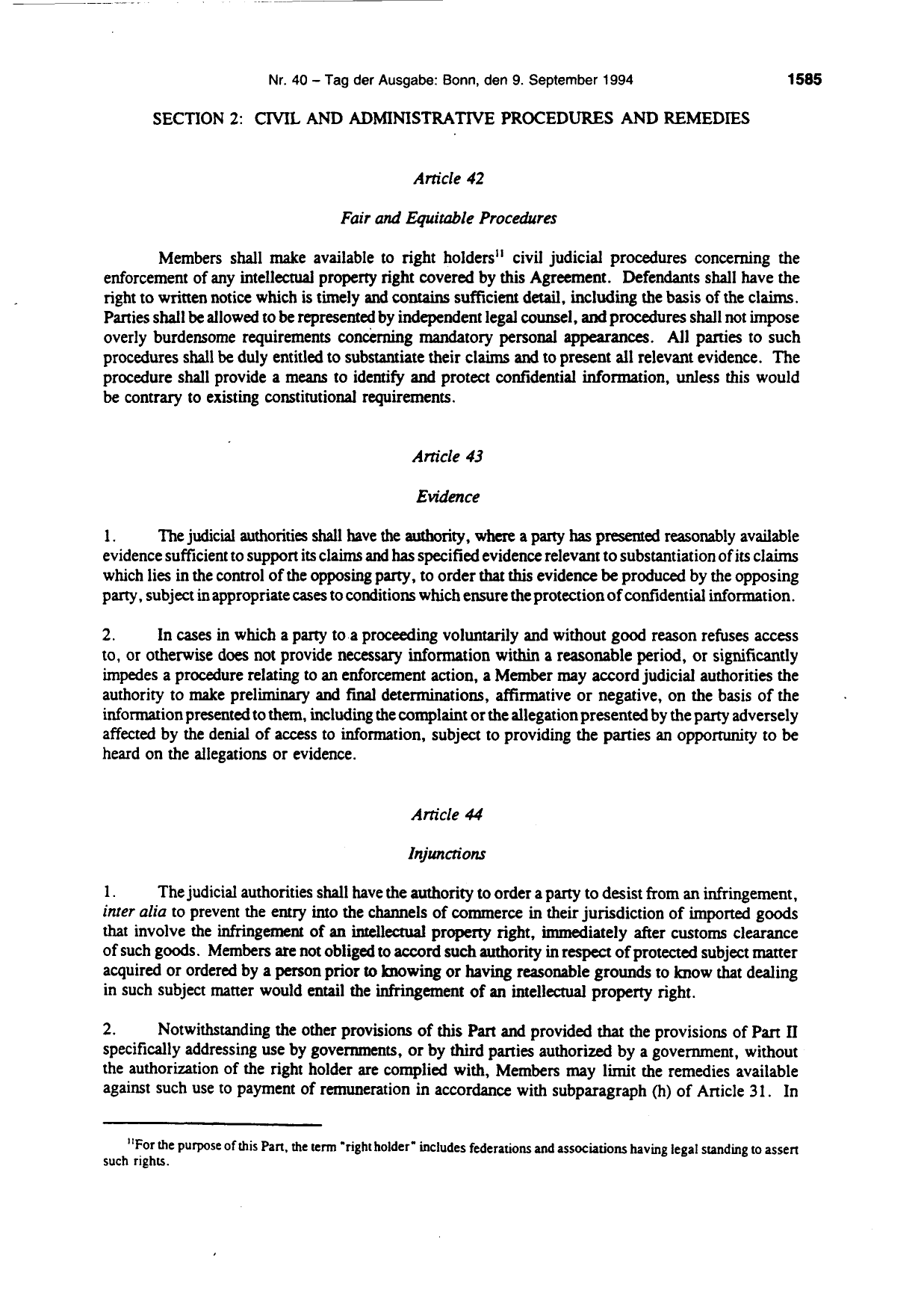 BGBl. 1994, Seite 1585 — Originalseite als Abbildung