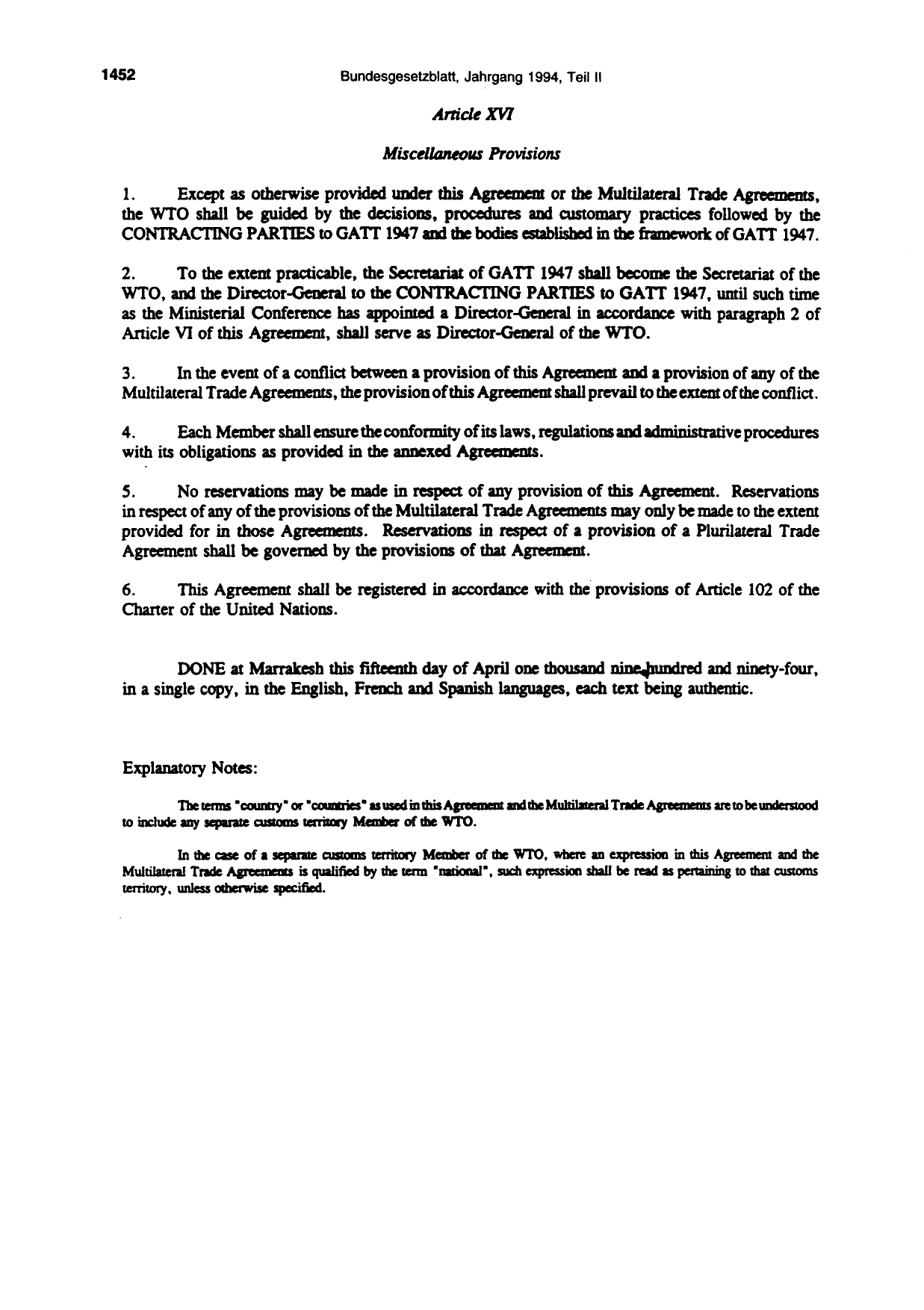 BGBl. 1994, Seite 1452 — Originalseite als Abbildung