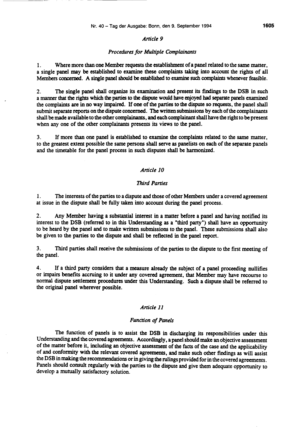 BGBl. 1994, Seite 1605 — Originalseite als Abbildung