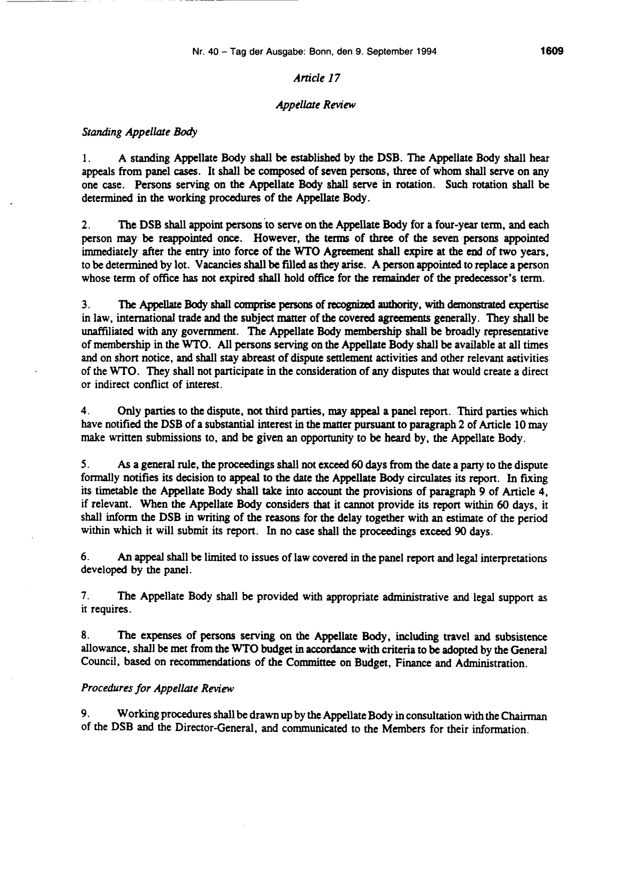 BGBl. 1994, Seite 1609 — Originalseite als Abbildung
