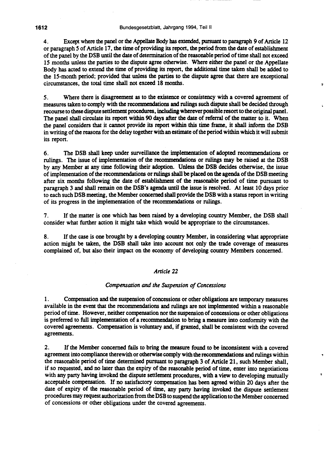 BGBl. 1994, Seite 1612 — Originalseite als Abbildung
