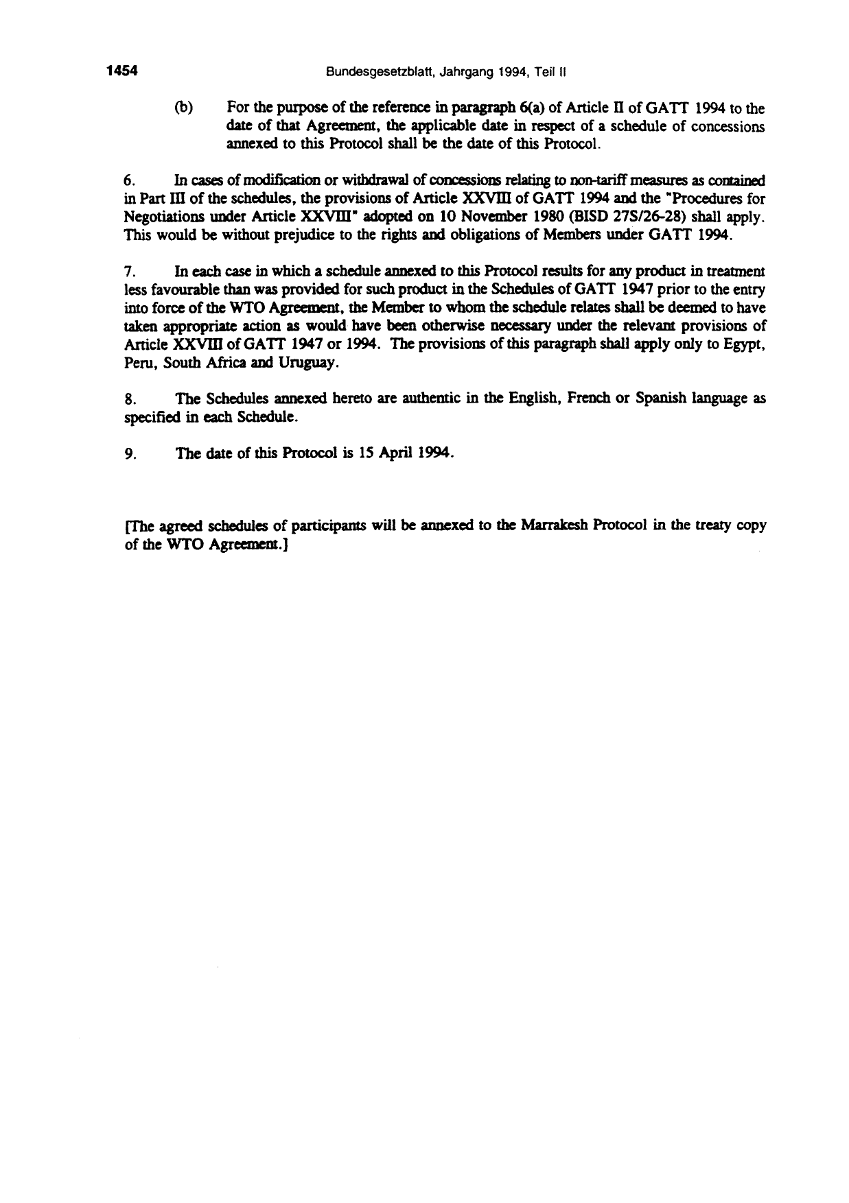 BGBl. 1994, Seite 1454 — Originalseite als Abbildung