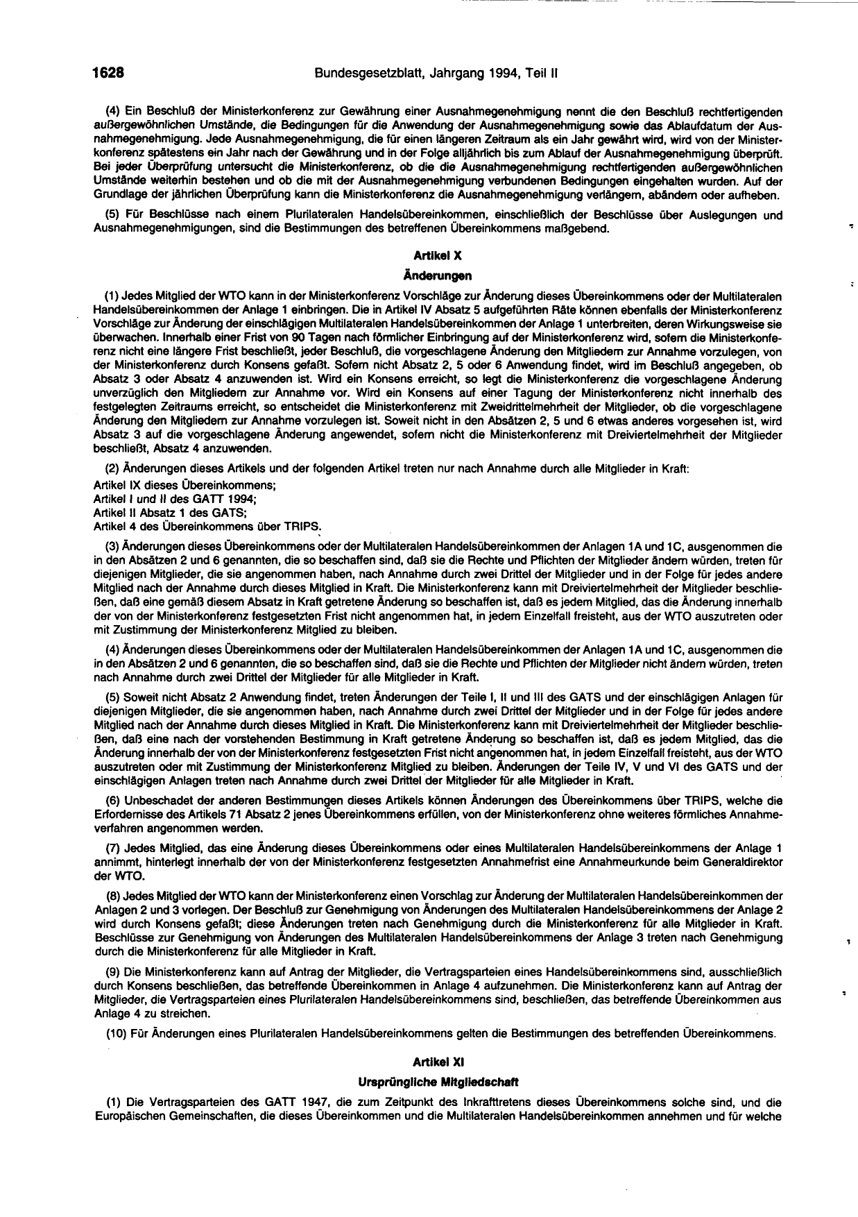 BGBl. 1994, Seite 1628 — Originalseite als Abbildung