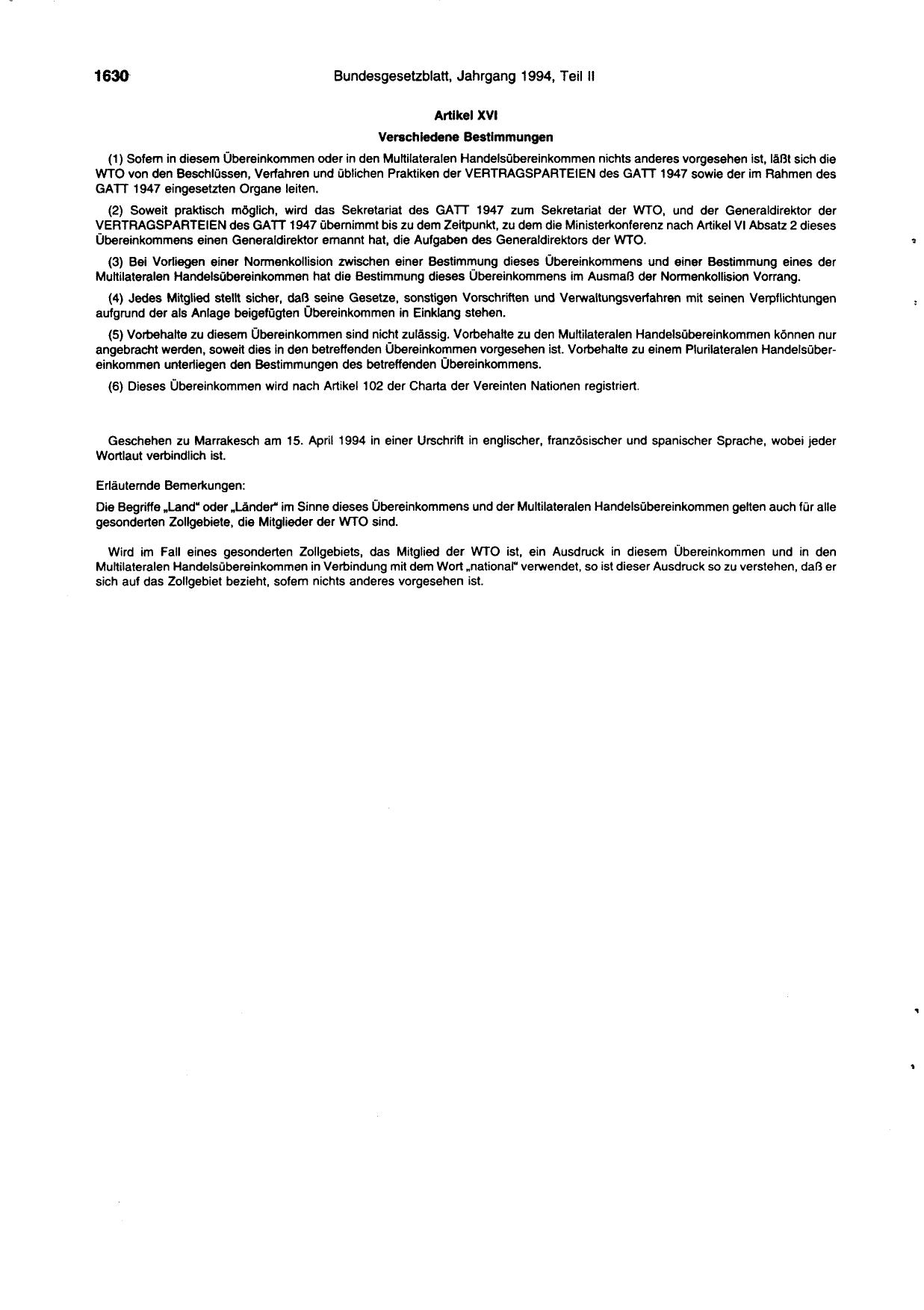 BGBl. 1994, Seite 1630 — Originalseite als Abbildung