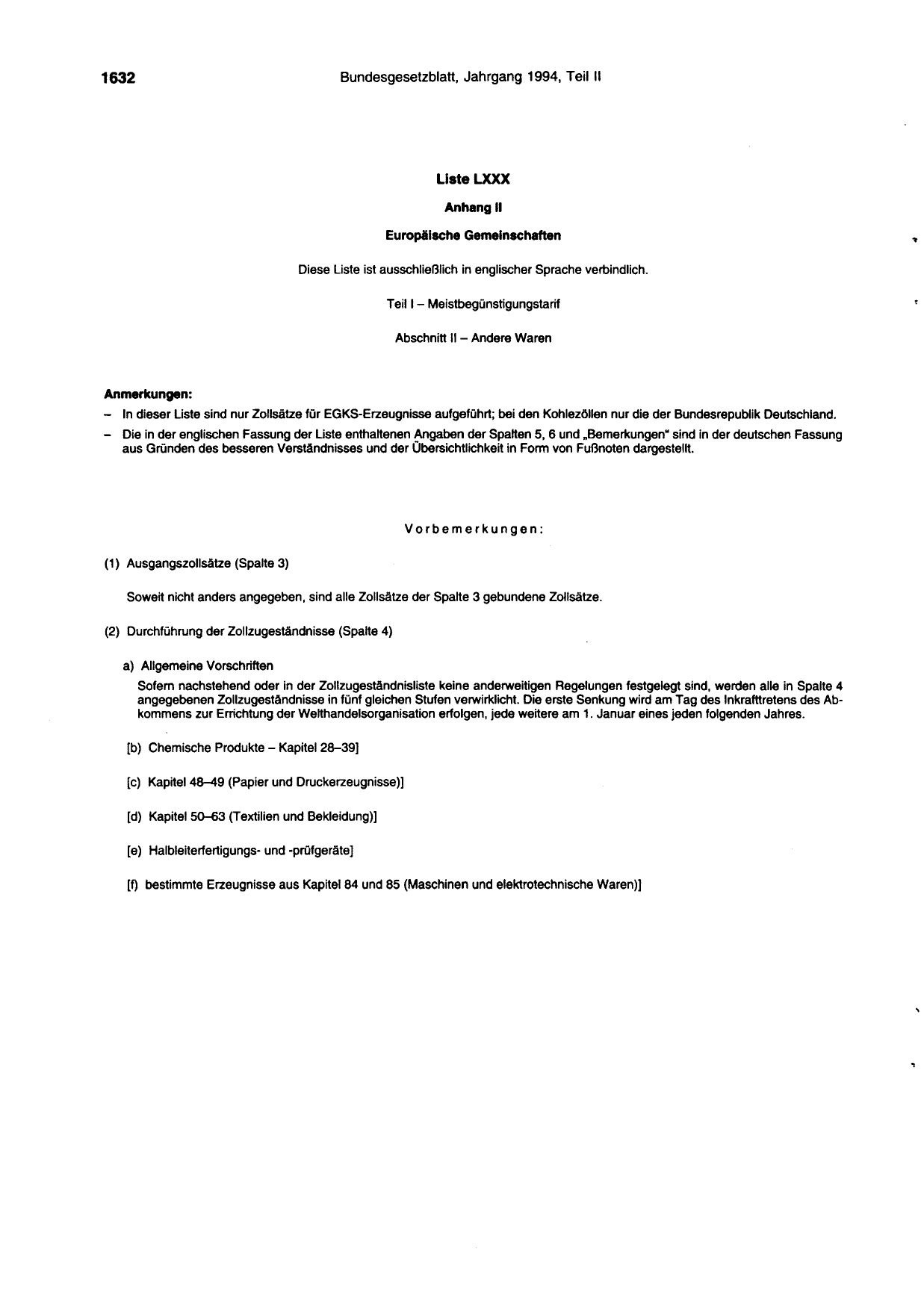 BGBl. 1994, Seite 1632 — Originalseite als Abbildung