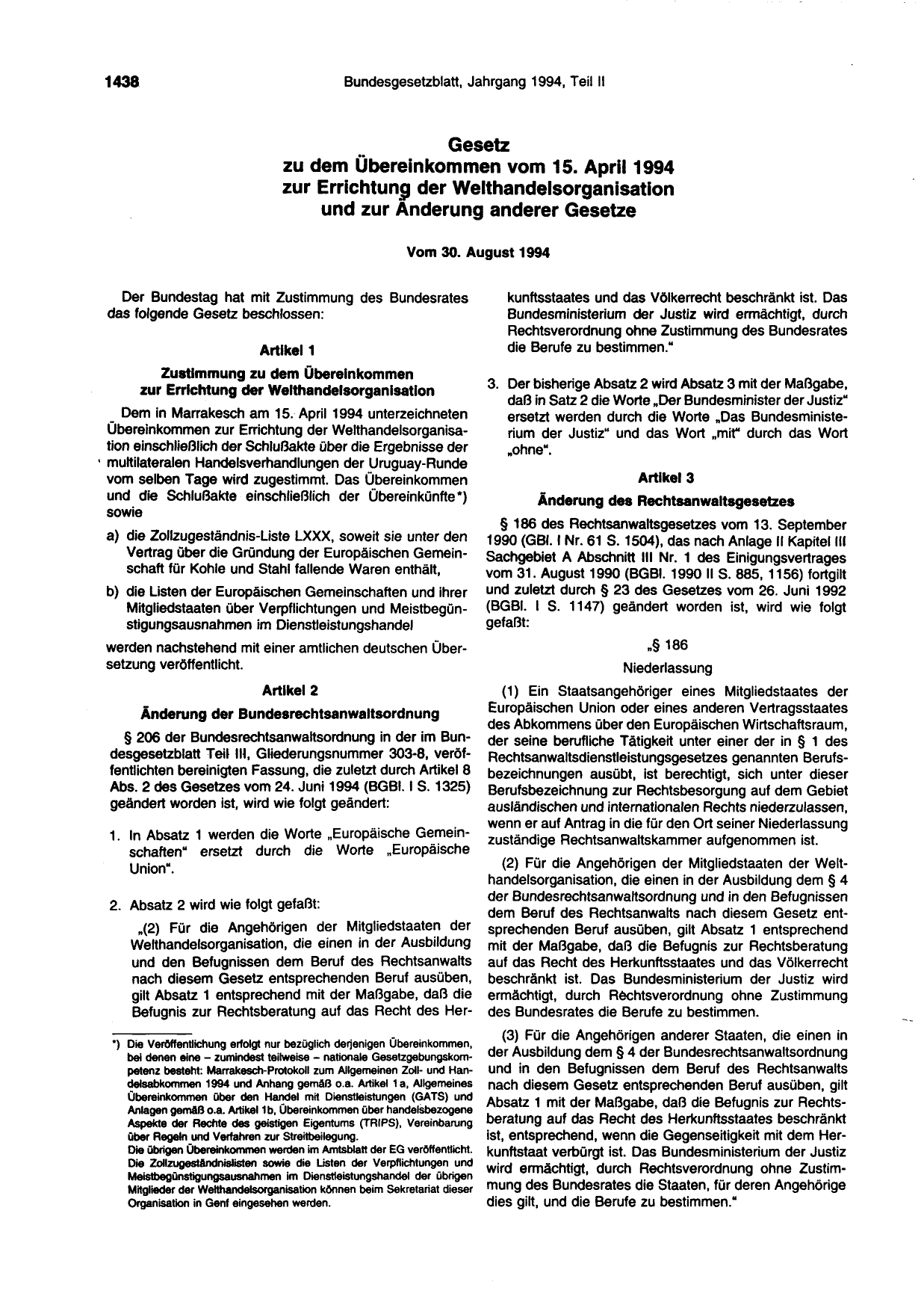 BGBl. 1994, Seite 1438 — Originalseite als Abbildung