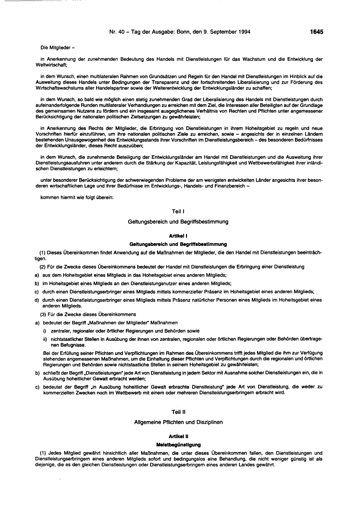 BGBl. 1994, Seite 1645 — Originalseite als Abbildung