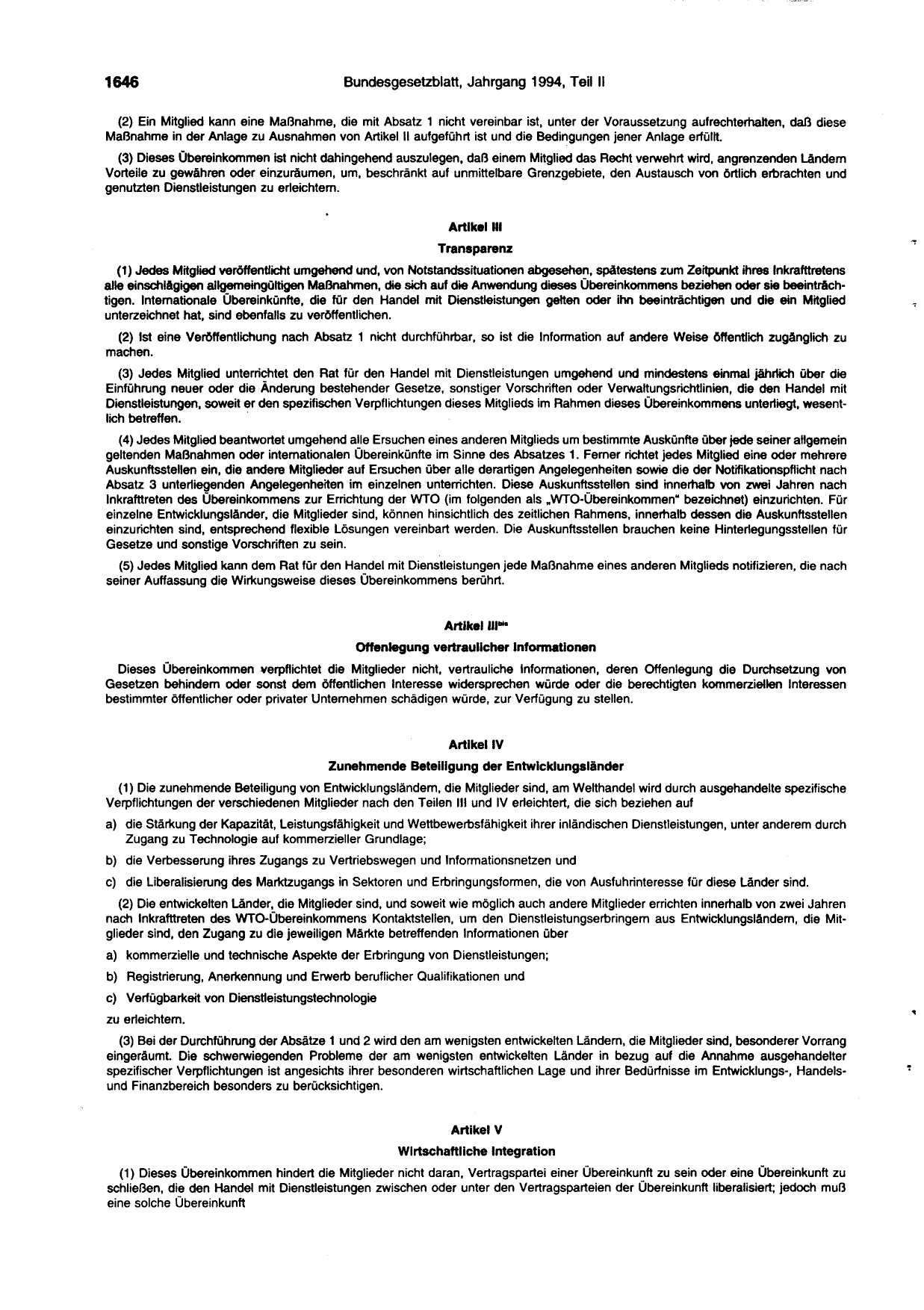 BGBl. 1994, Seite 1646 — Originalseite als Abbildung