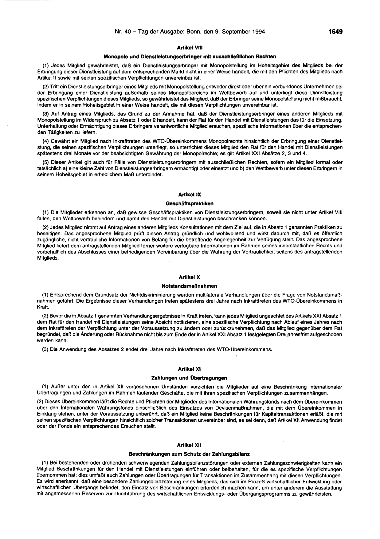 BGBl. 1994, Seite 1649 — Originalseite als Abbildung