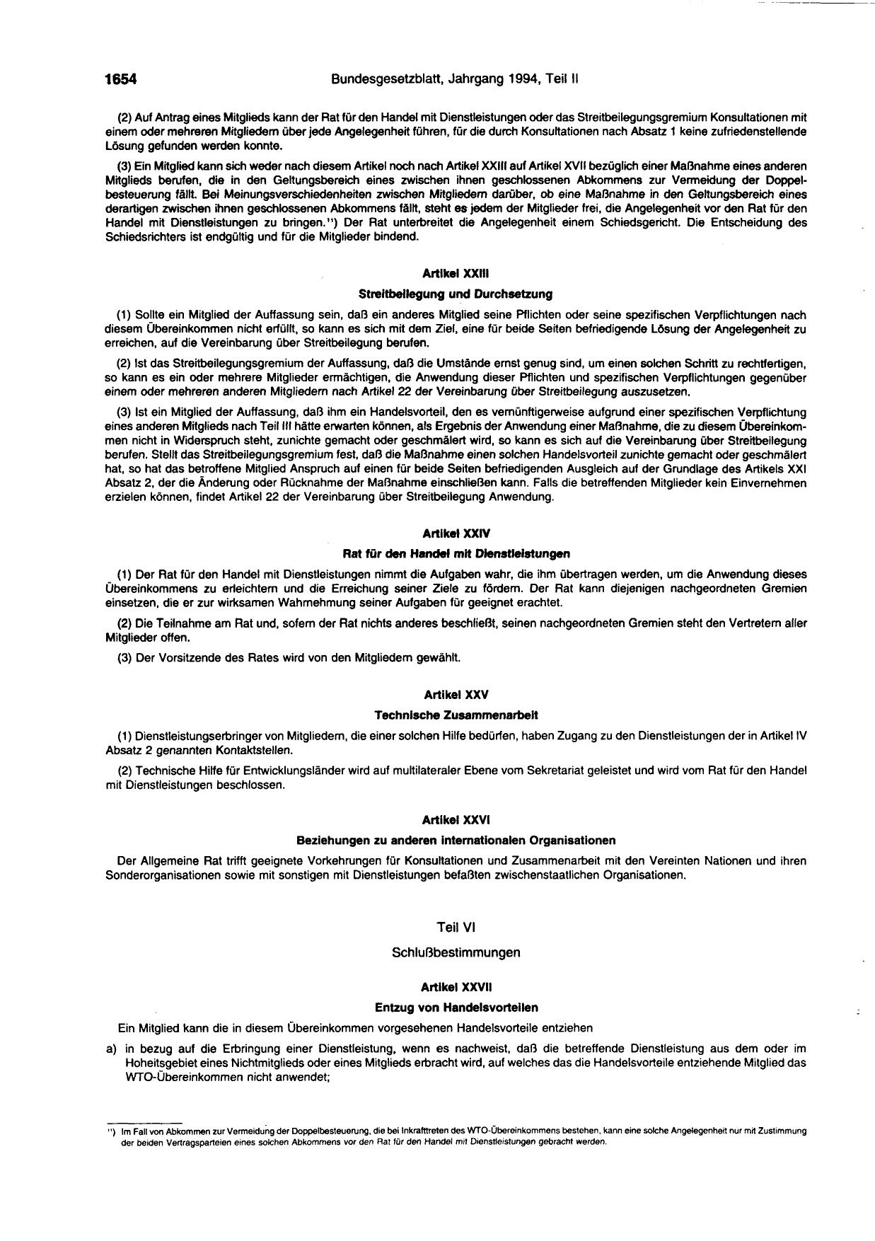 BGBl. 1994, Seite 1654 — Originalseite als Abbildung