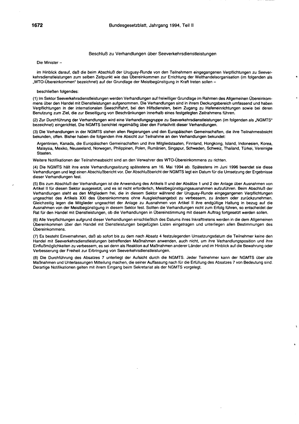 BGBl. 1994, Seite 1672 — Originalseite als Abbildung