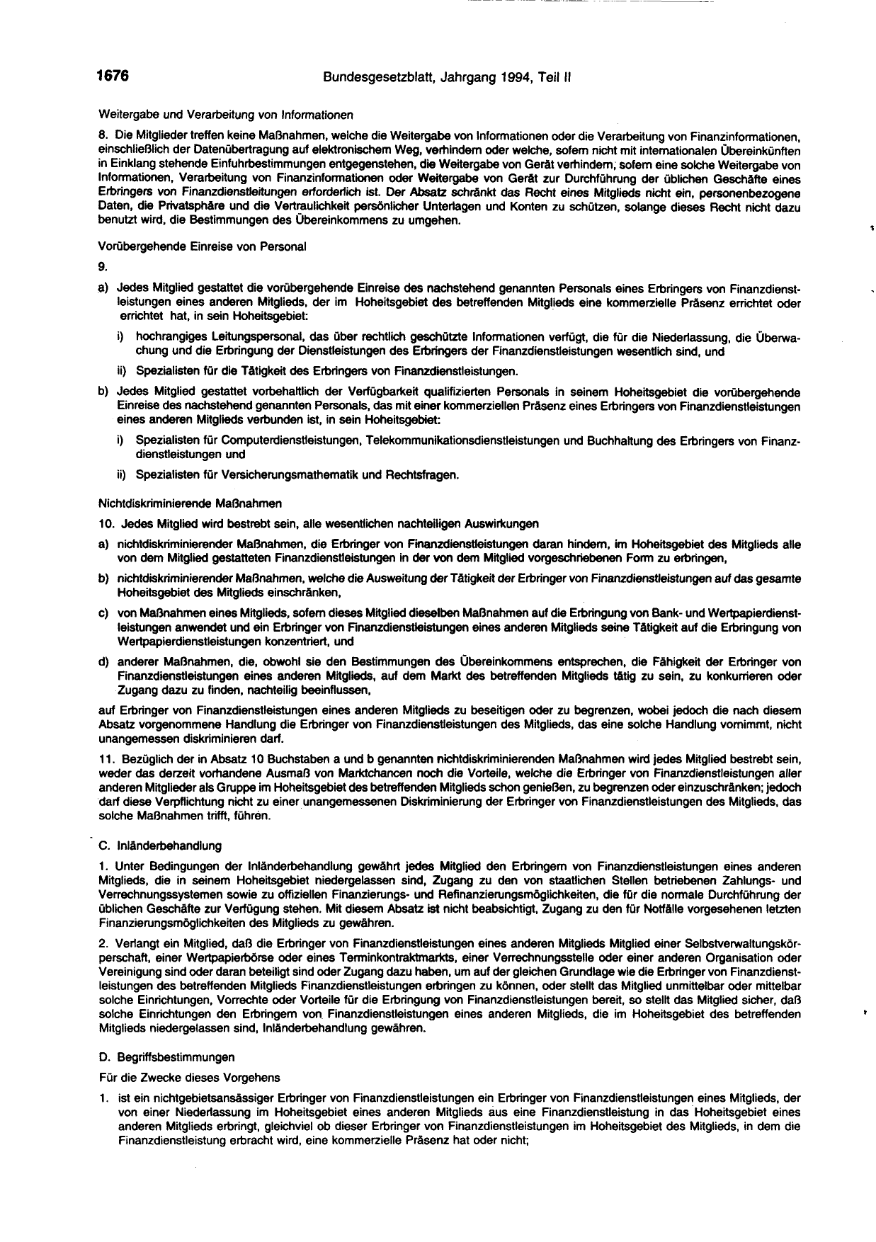 BGBl. 1994, Seite 1676 — Originalseite als Abbildung
