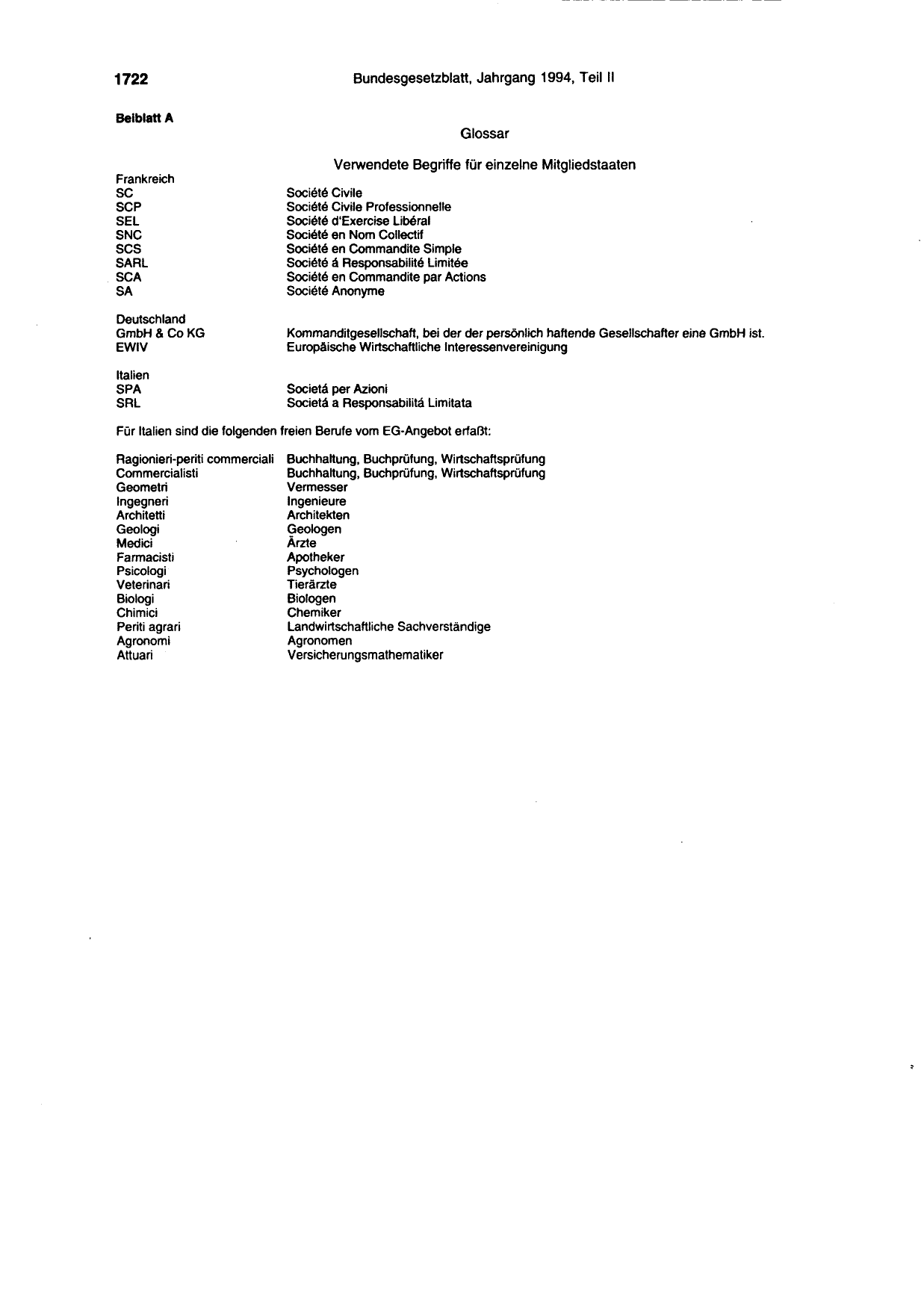 BGBl. 1994, Seite 1722 — Originalseite als Abbildung