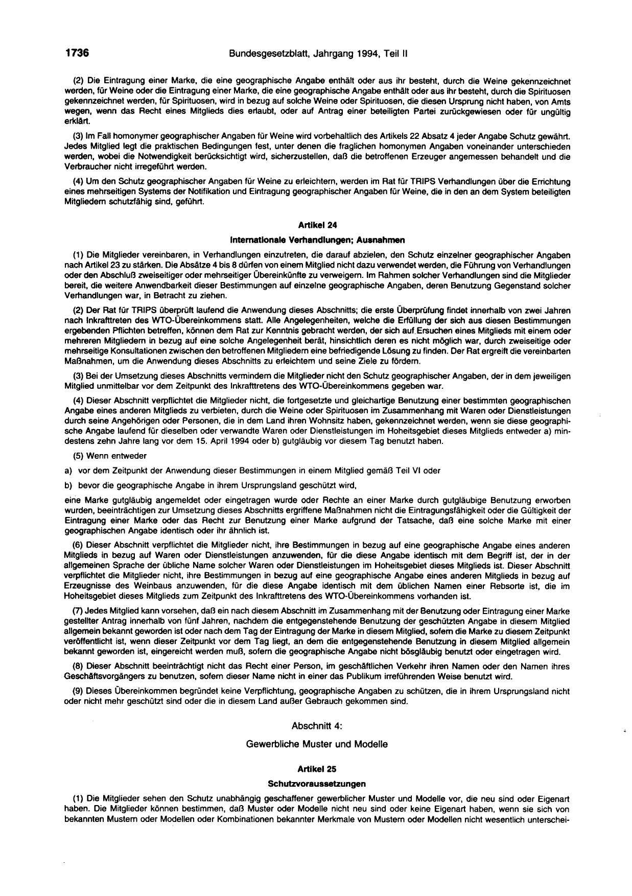 BGBl. 1994, Seite 1736 — Originalseite als Abbildung