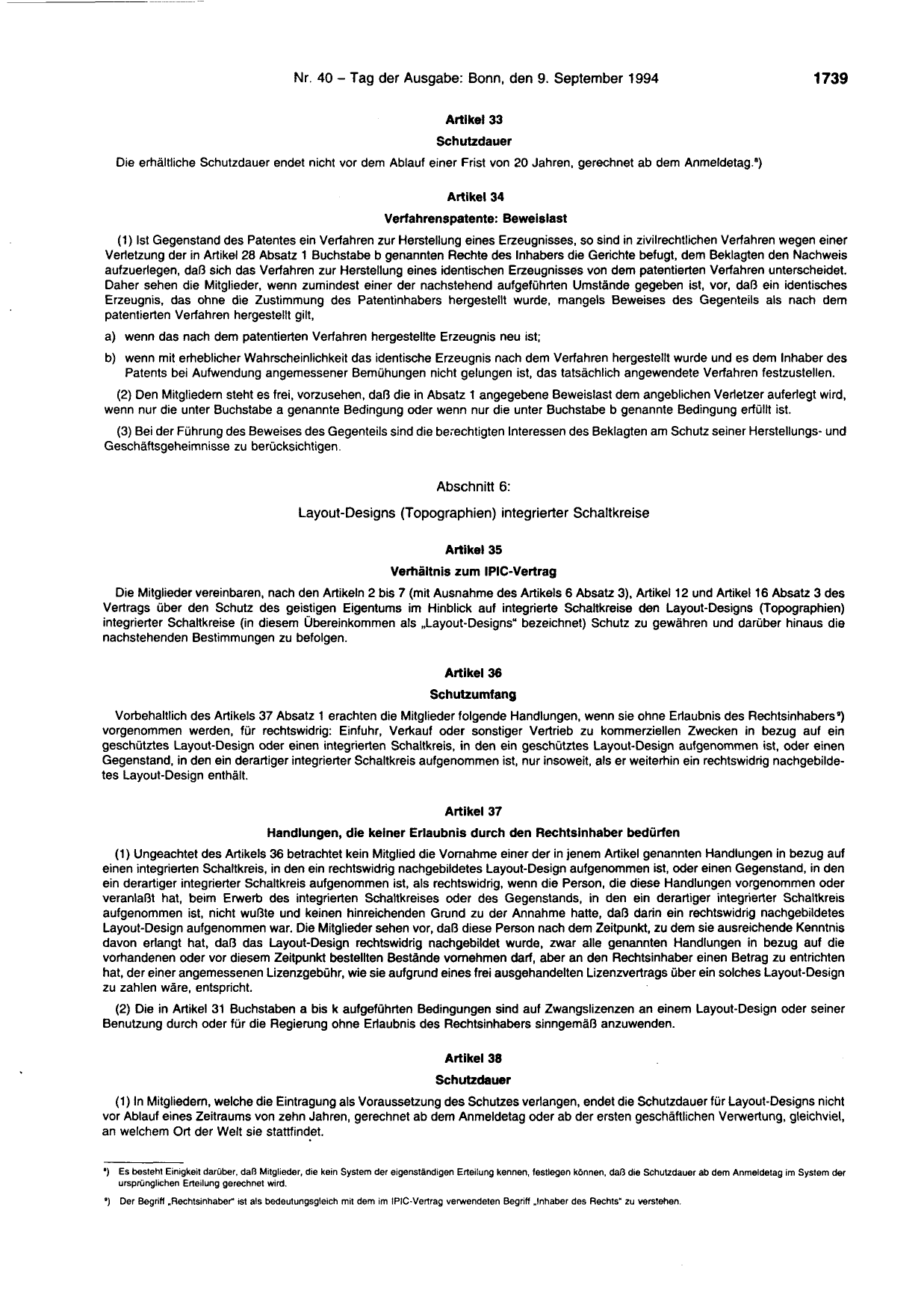 BGBl. 1994, Seite 1739 — Originalseite als Abbildung