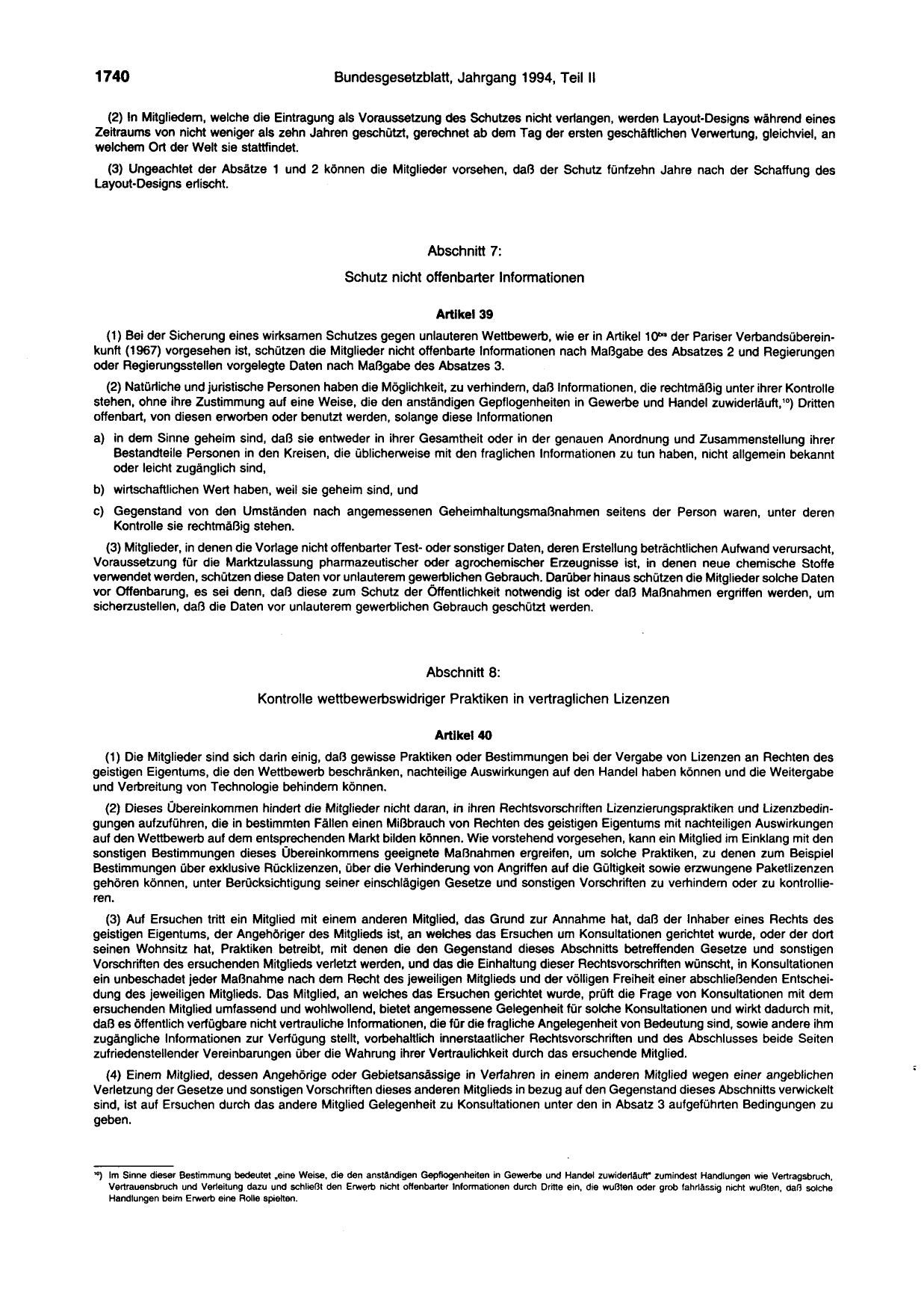 BGBl. 1994, Seite 1740 — Originalseite als Abbildung