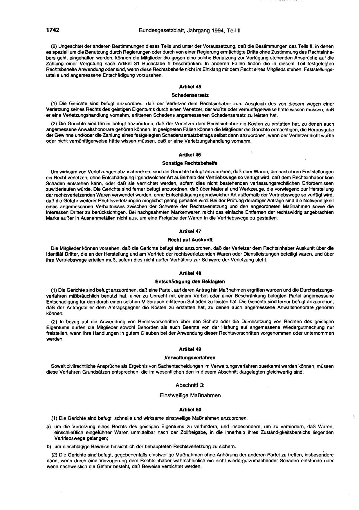 BGBl. 1994, Seite 1742 — Originalseite als Abbildung