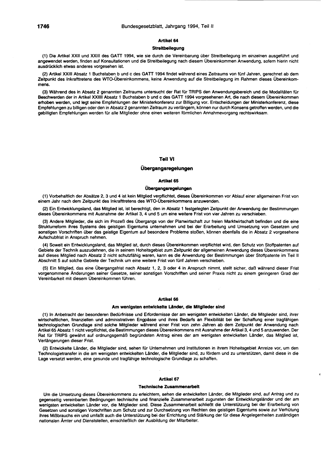 BGBl. 1994, Seite 1746 — Originalseite als Abbildung