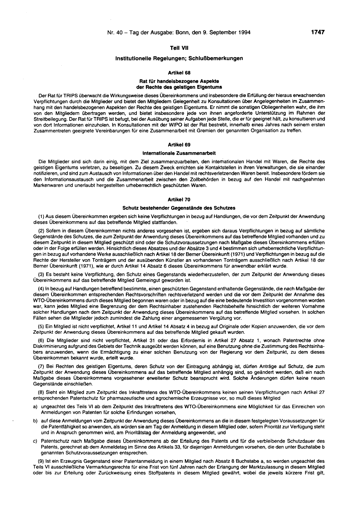 BGBl. 1994, Seite 1747 — Originalseite als Abbildung