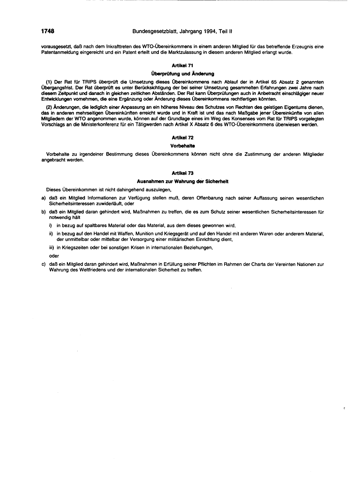BGBl. 1994, Seite 1748 — Originalseite als Abbildung