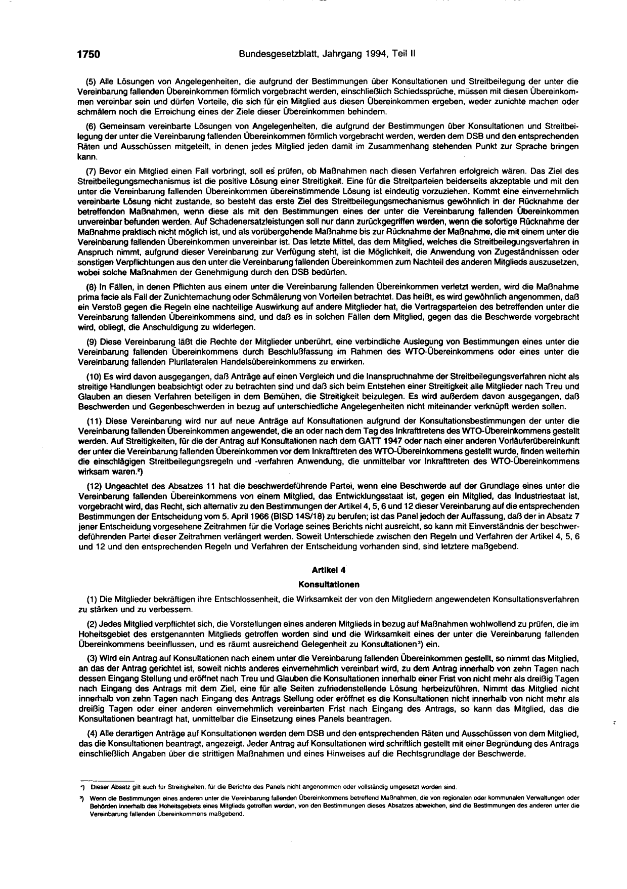 BGBl. 1994, Seite 1750 — Originalseite als Abbildung
