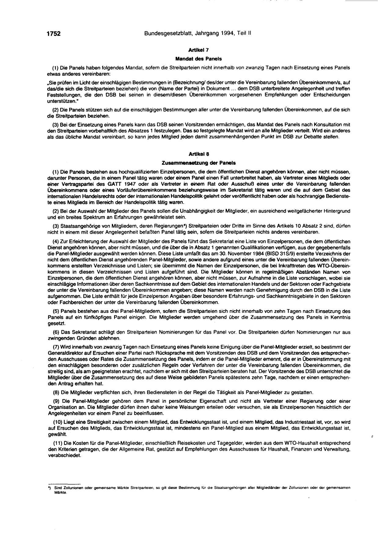 BGBl. 1994, Seite 1752 — Originalseite als Abbildung